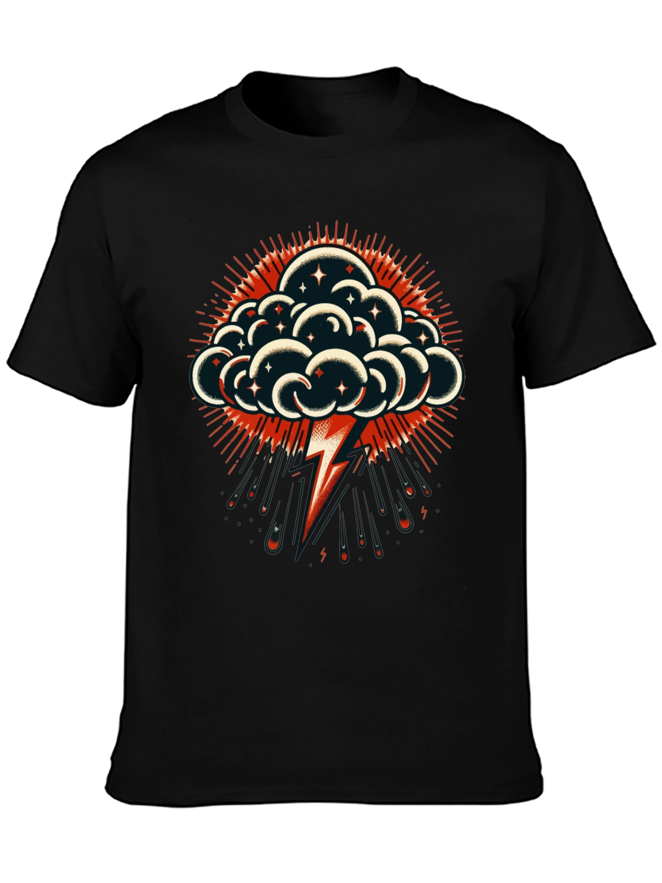Thunderbolt Cloud Graphic Tee - Stylish Black T-Shirt