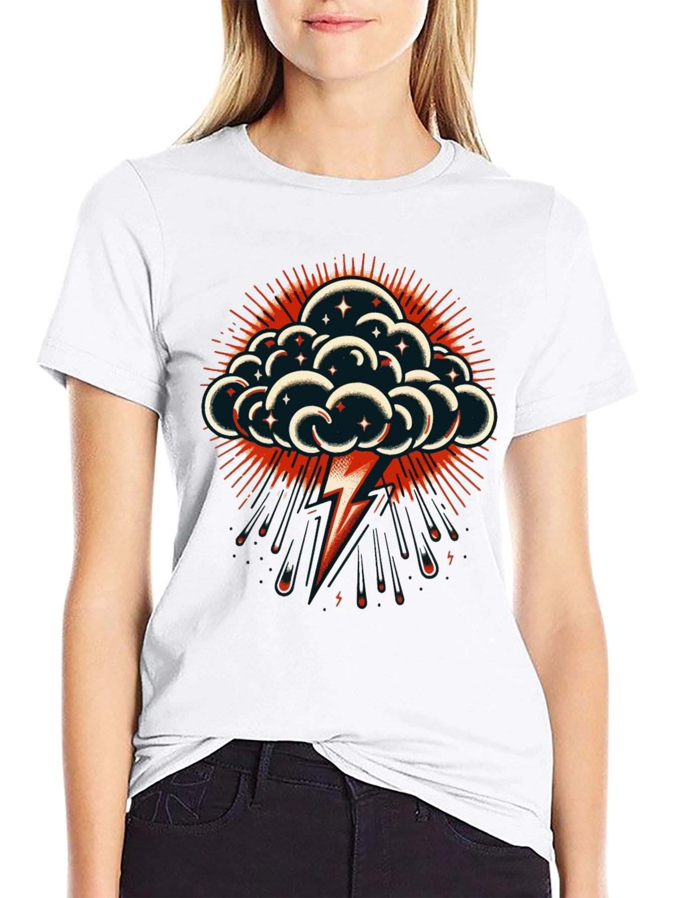 Thunderbolt Cloud Graphic Tee - Stylish Black T-Shirt