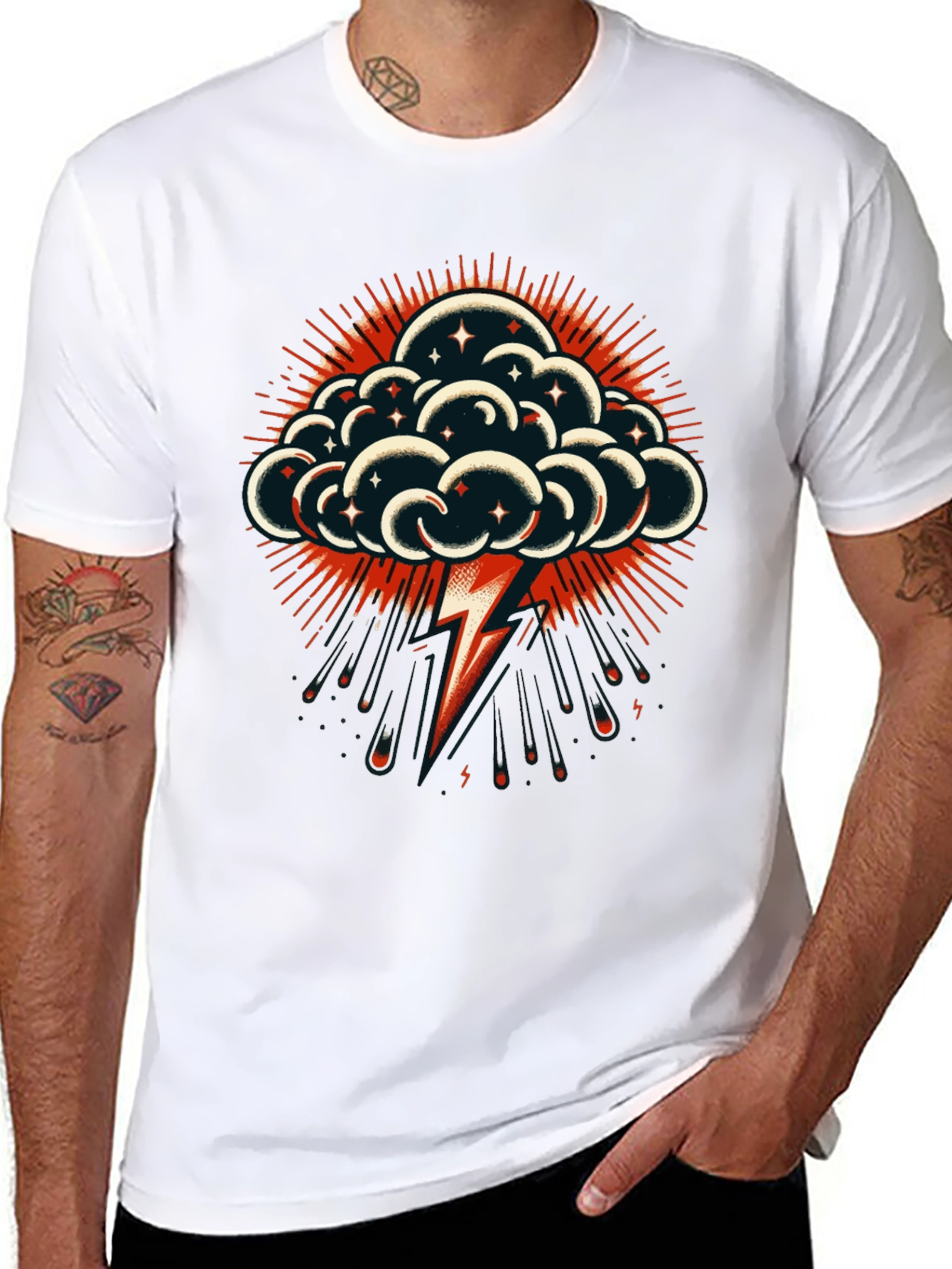 Thunderbolt Cloud Graphic Tee - Stylish Black T-Shirt