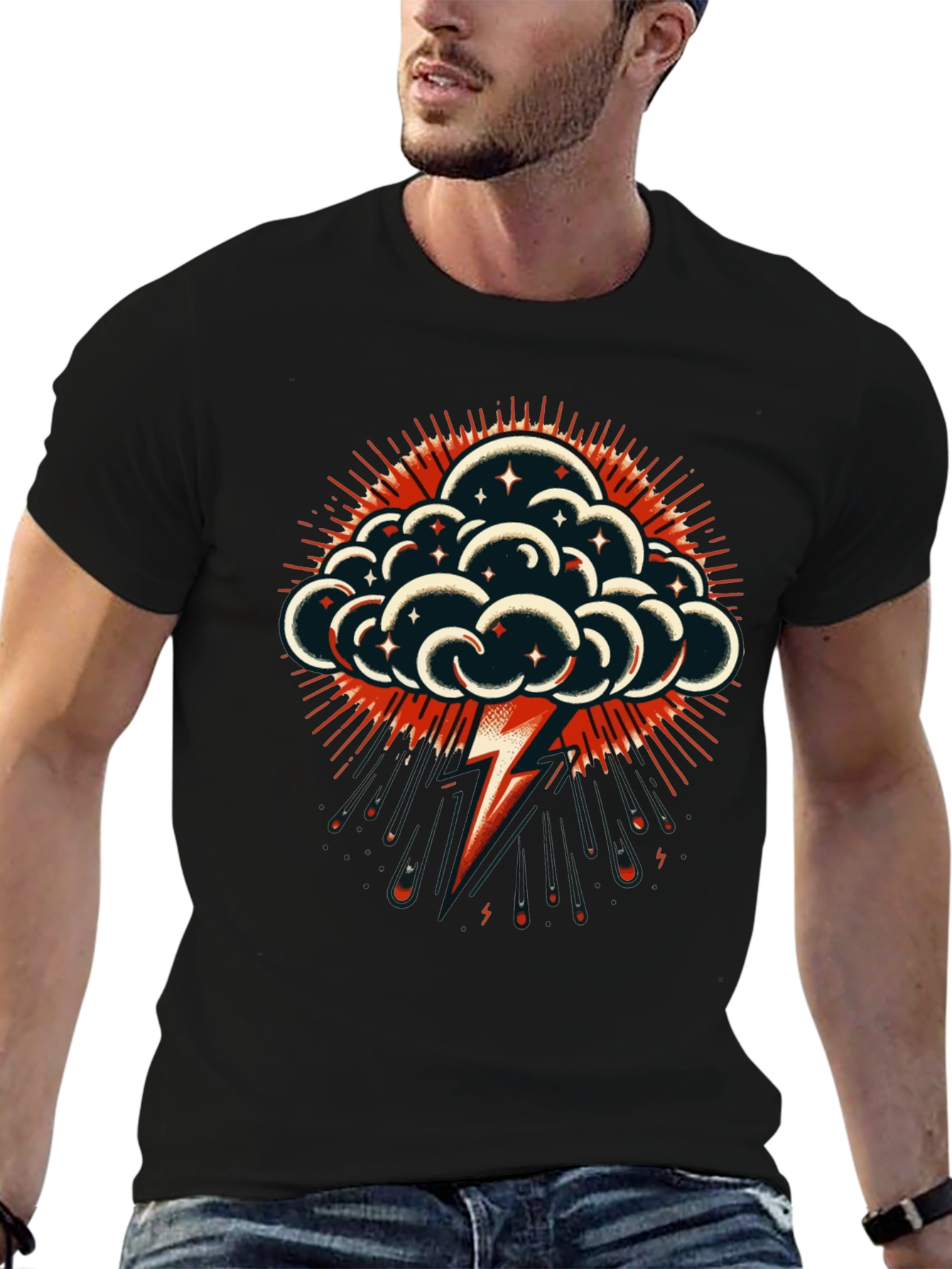 Thunderbolt Cloud Graphic Tee - Stylish Black T-Shirt