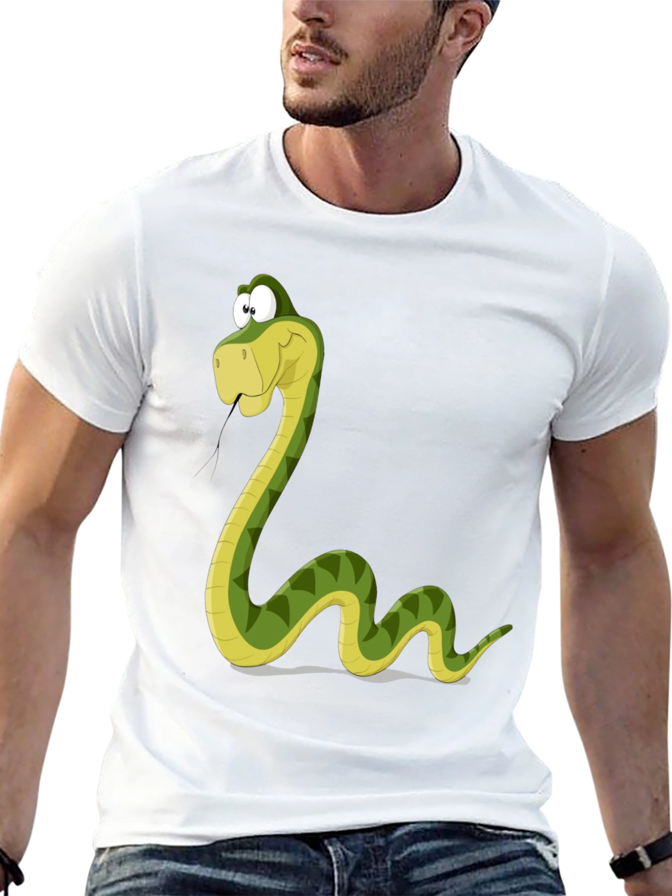 Cartoon Snake Graphic Tee - Black Cotton T-Shirt