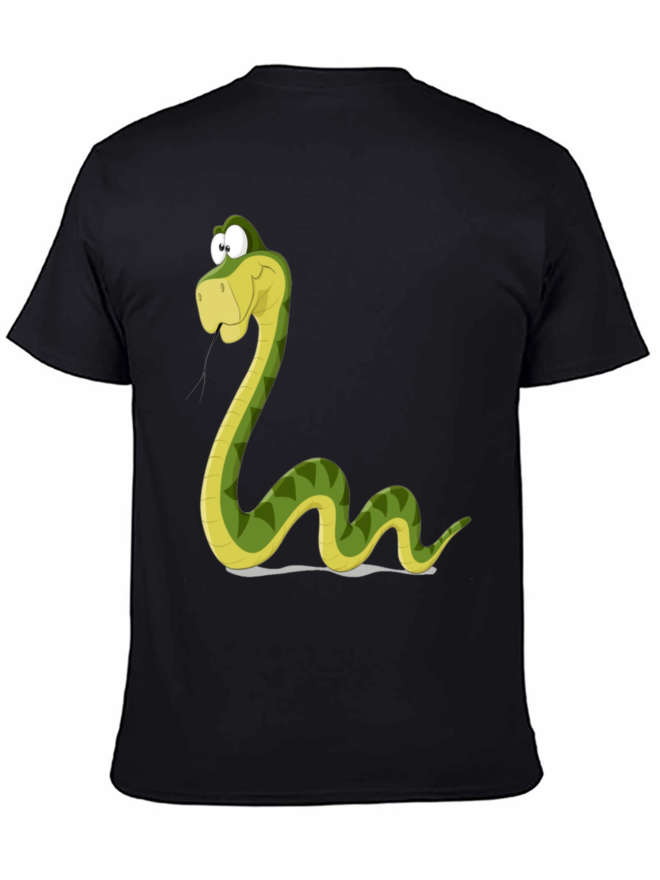 Cartoon Snake Graphic Tee - Black Cotton T-Shirt