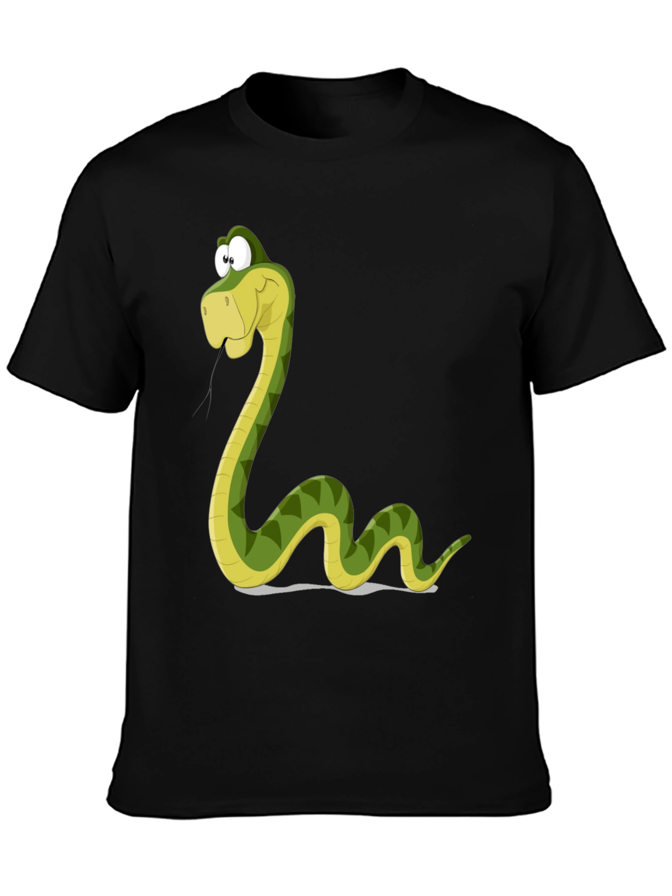 Cartoon Snake Graphic Tee - Black Cotton T-Shirt