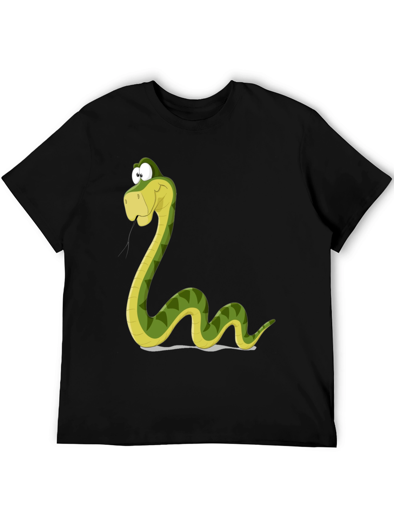 Cartoon Snake Graphic Tee - Black Cotton T-Shirt