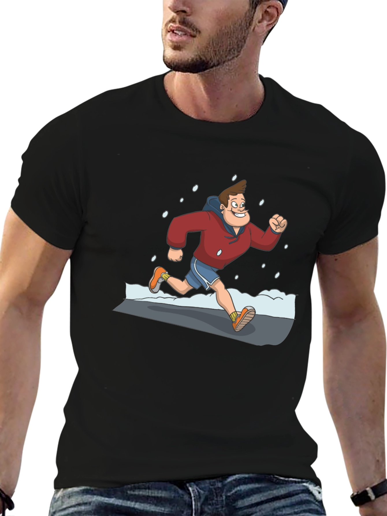 Cartoon Runner Graphic Black T-Shirt