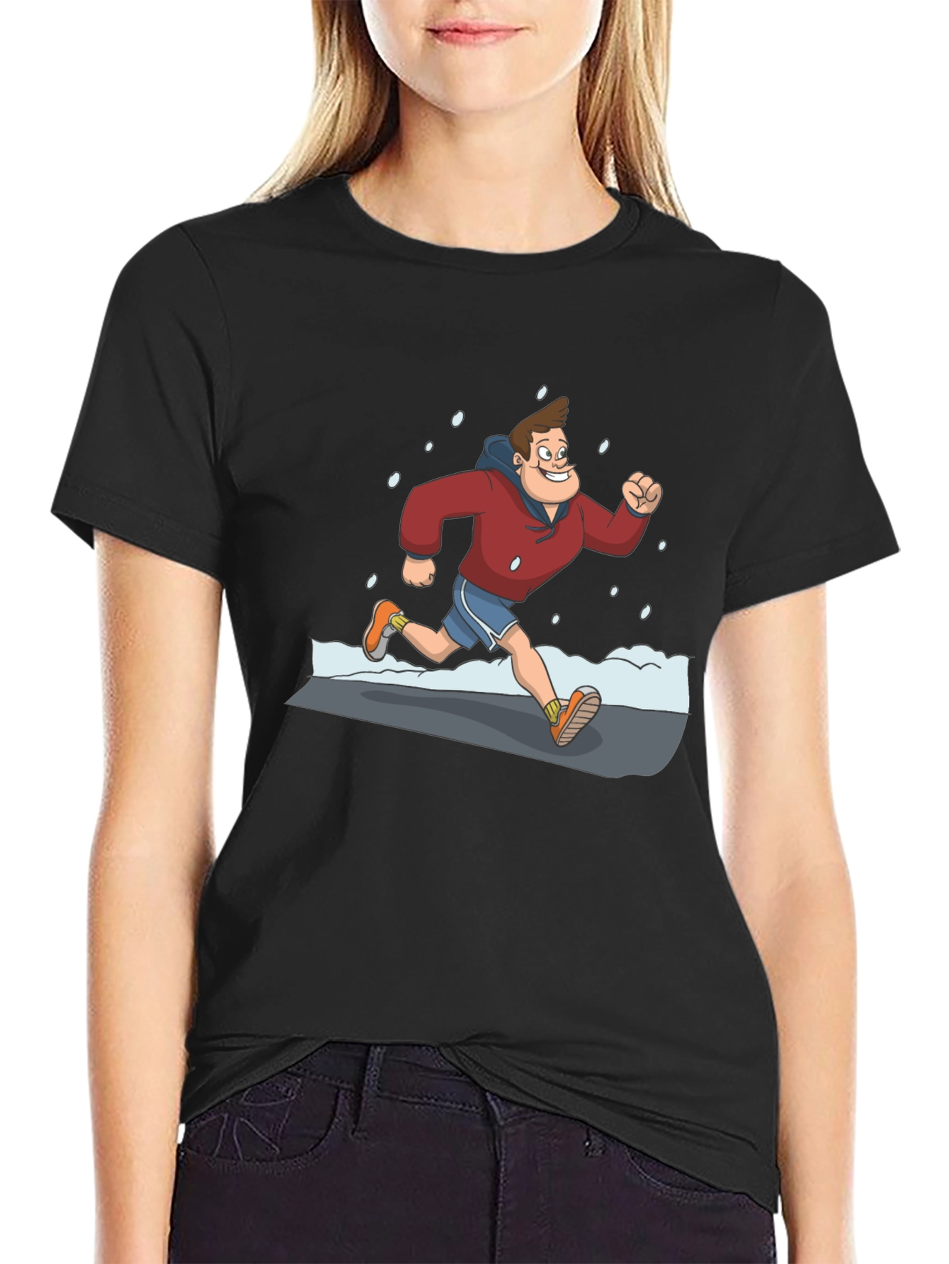 Cartoon Runner Graphic Black T-Shirt