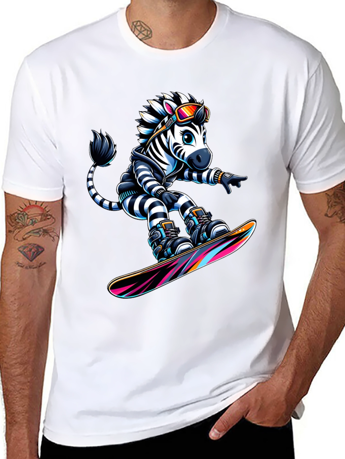 Zebra Snowboarder Graphic T-Shirt
