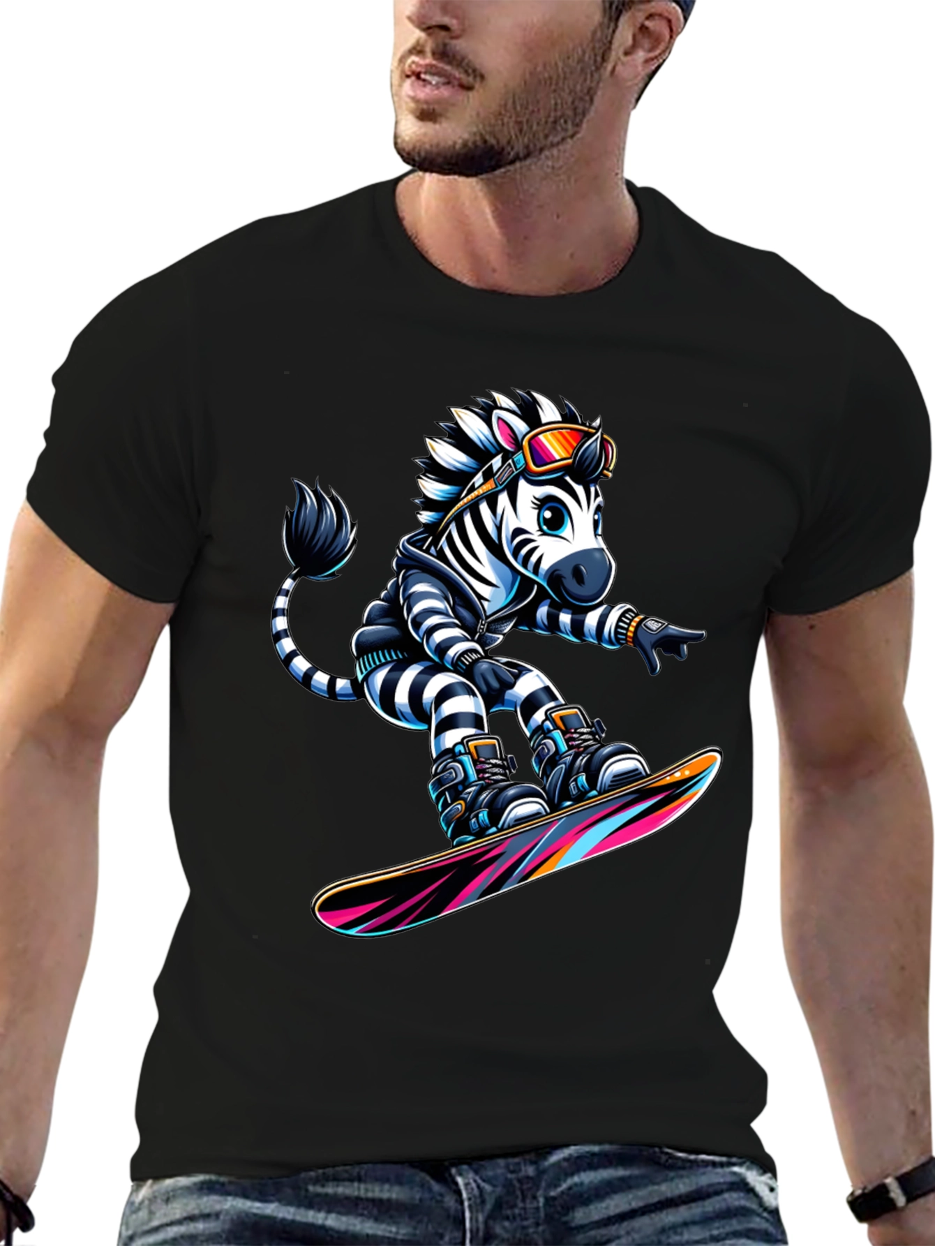 Zebra Snowboarder Graphic T-Shirt