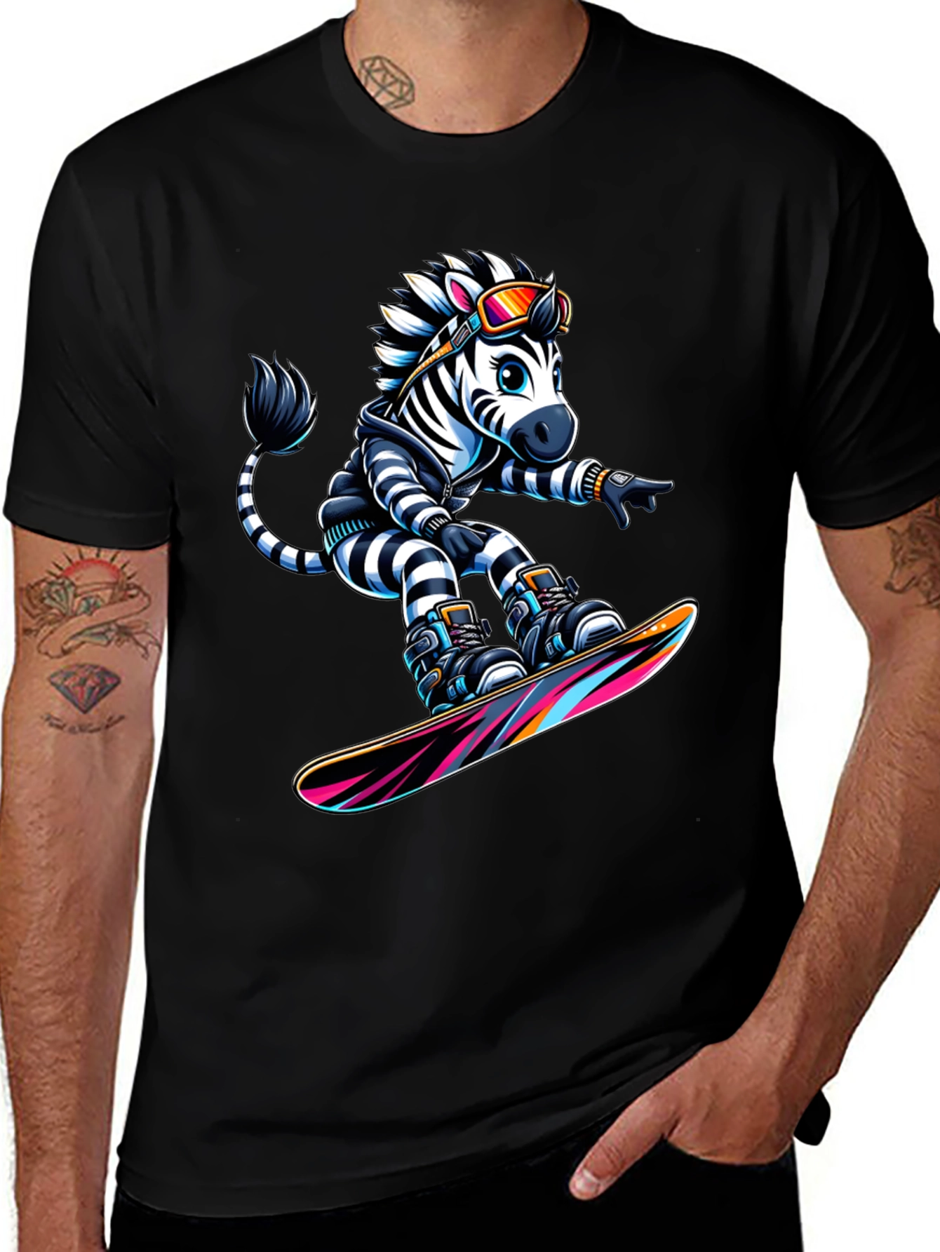 Zebra Snowboarder Graphic T-Shirt