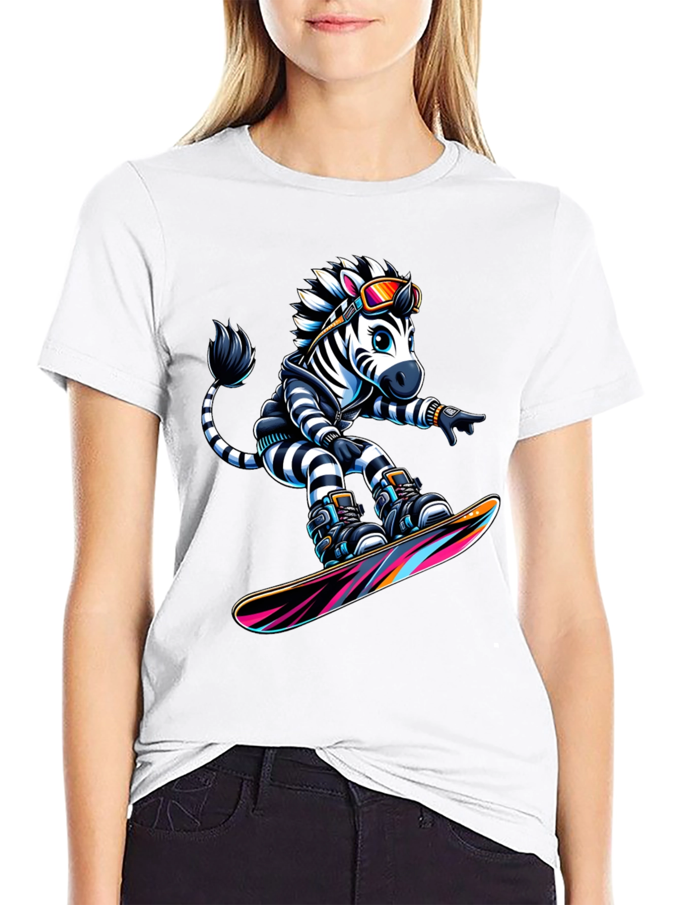 Zebra Snowboarder Graphic T-Shirt