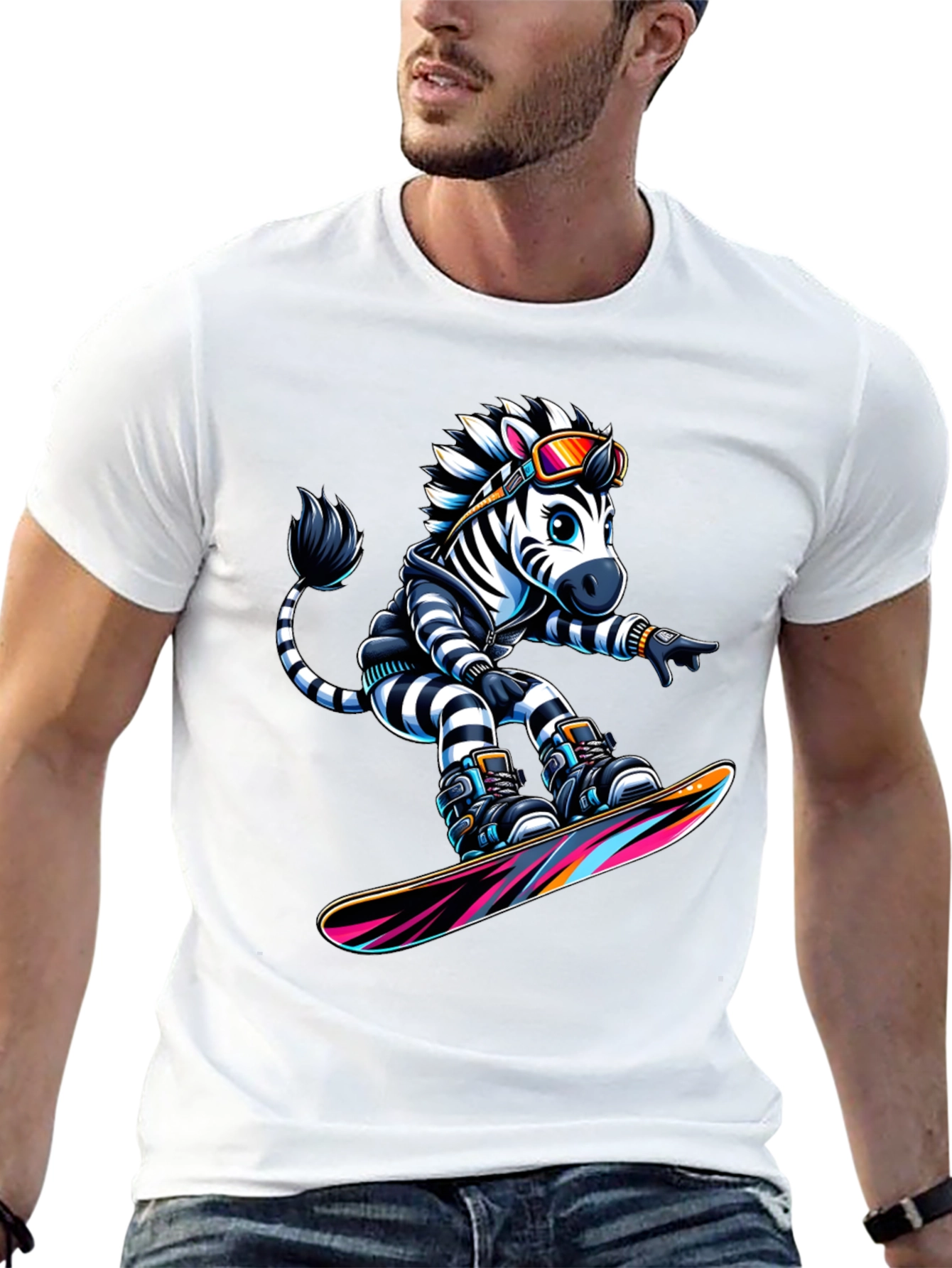 Zebra Snowboarder Graphic T-Shirt