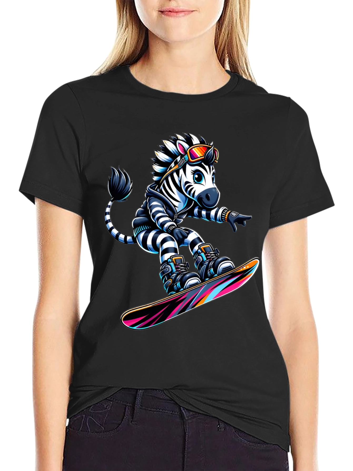 Zebra Snowboarder Graphic T-Shirt