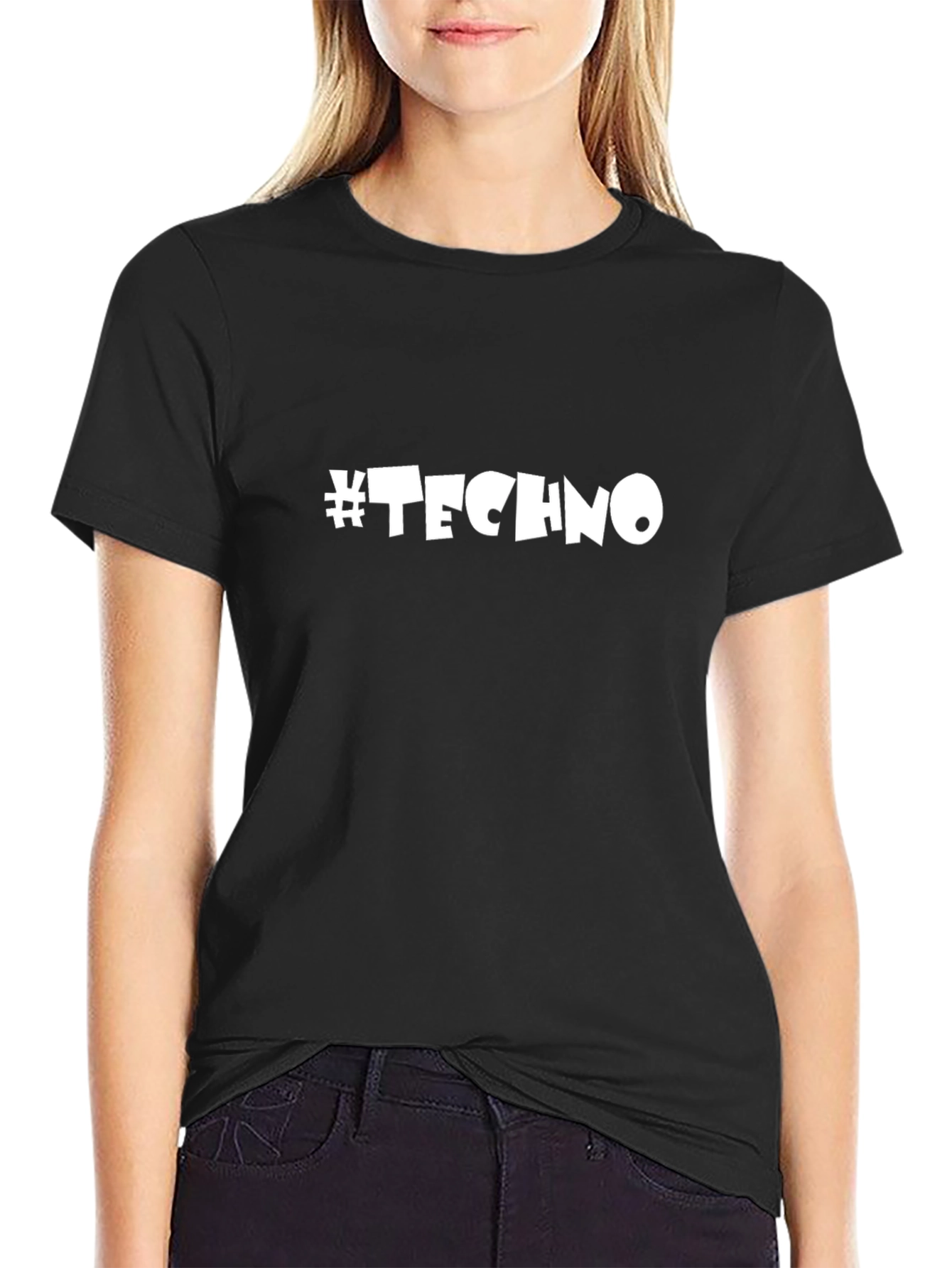 #Techno Black Cotton T-Shirt - Music Lover Fashion