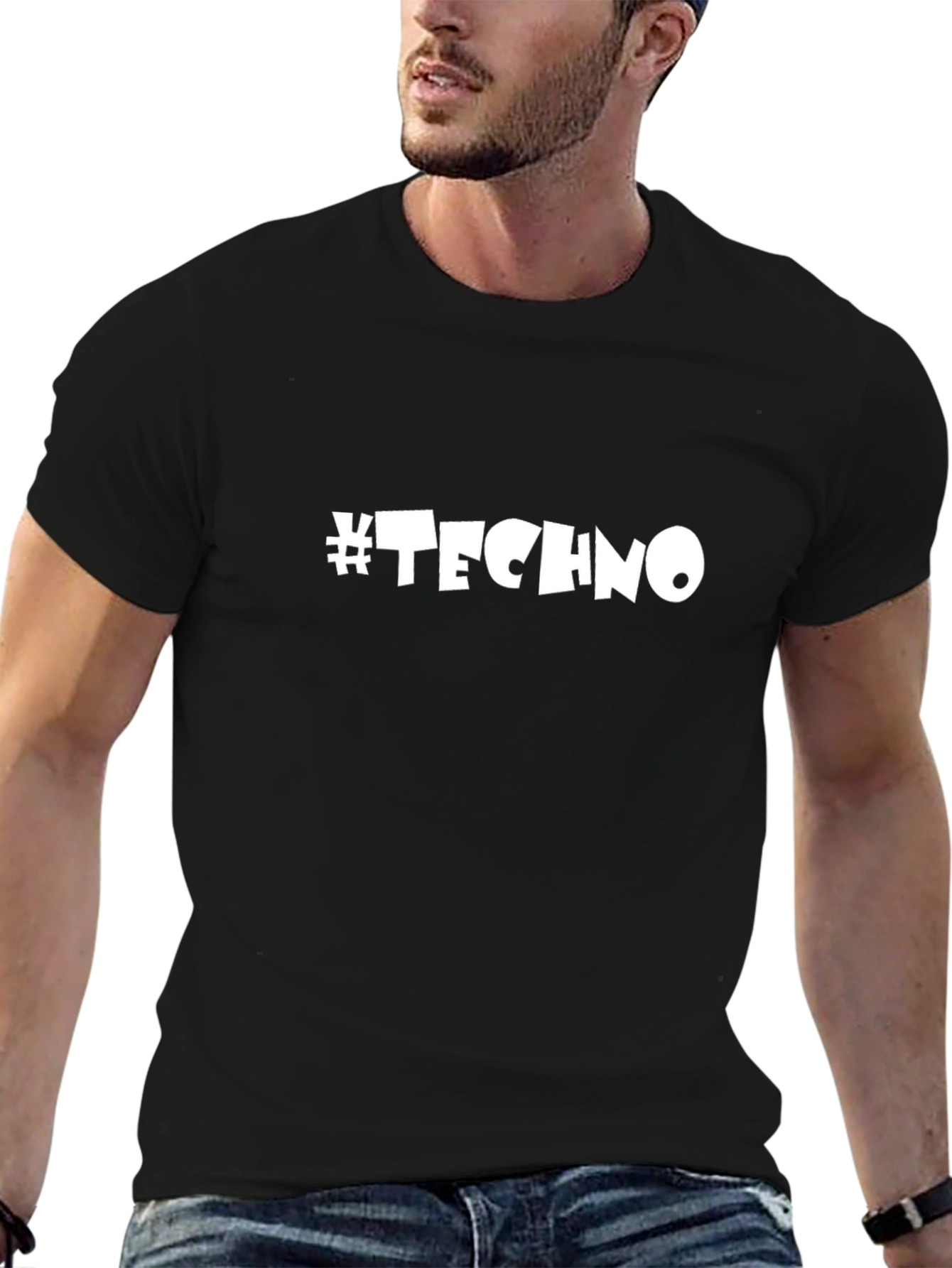 #Techno Black Cotton T-Shirt - Music Lover Fashion