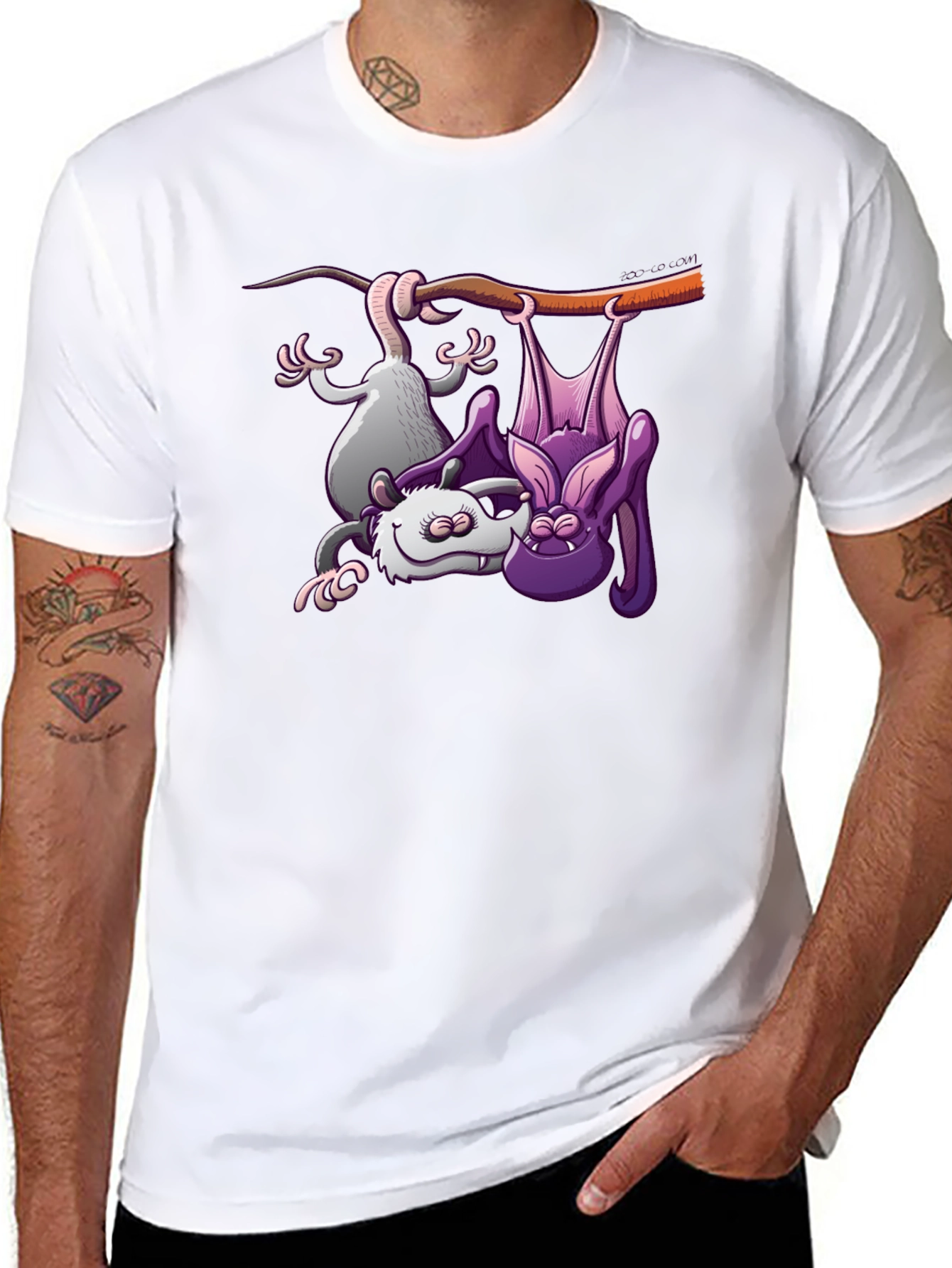 Bat & Opossum Tee - Funny Animal Cartoon Shirt