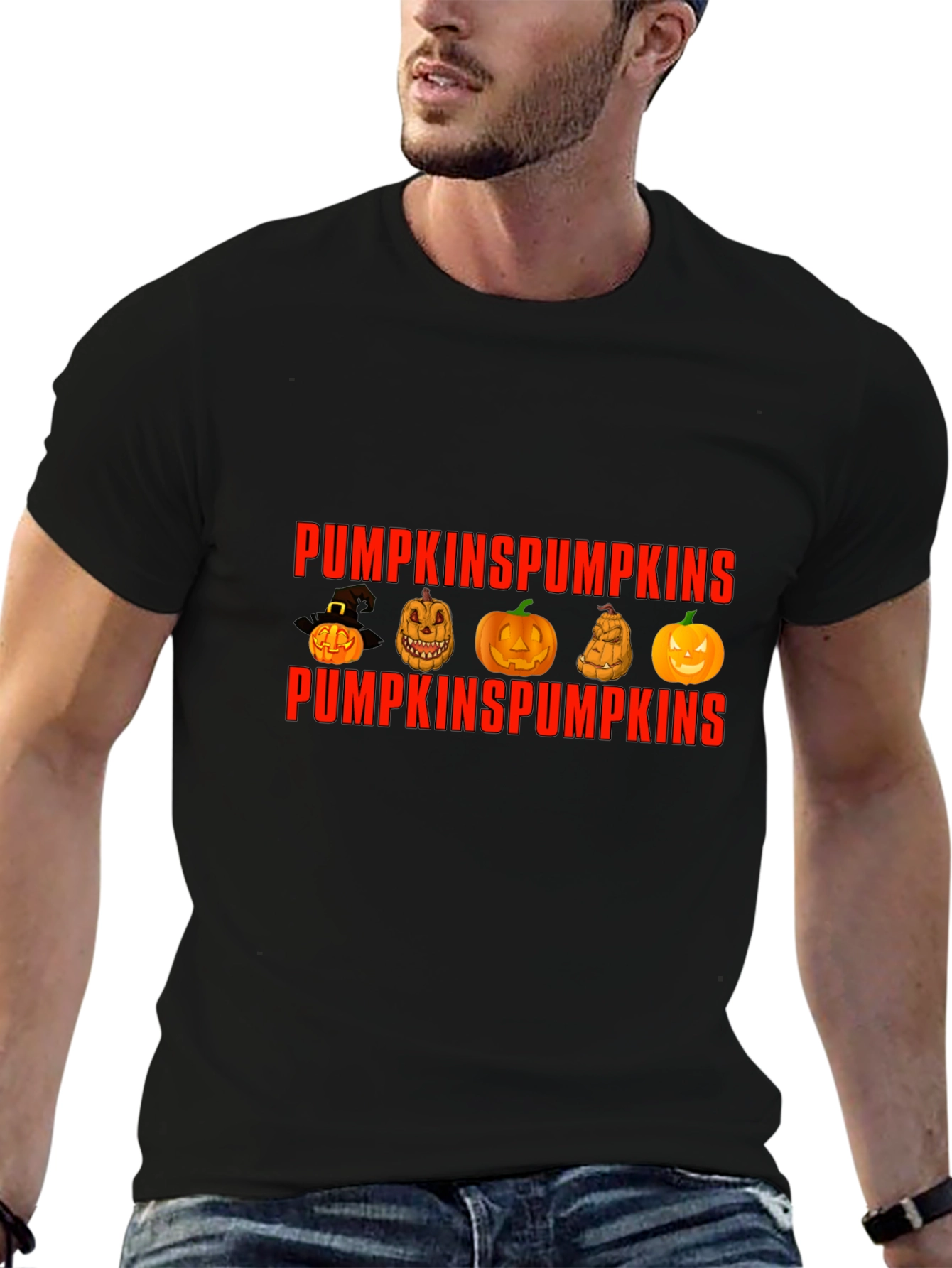 Pumpkin Design Crew Neck T-Shirt