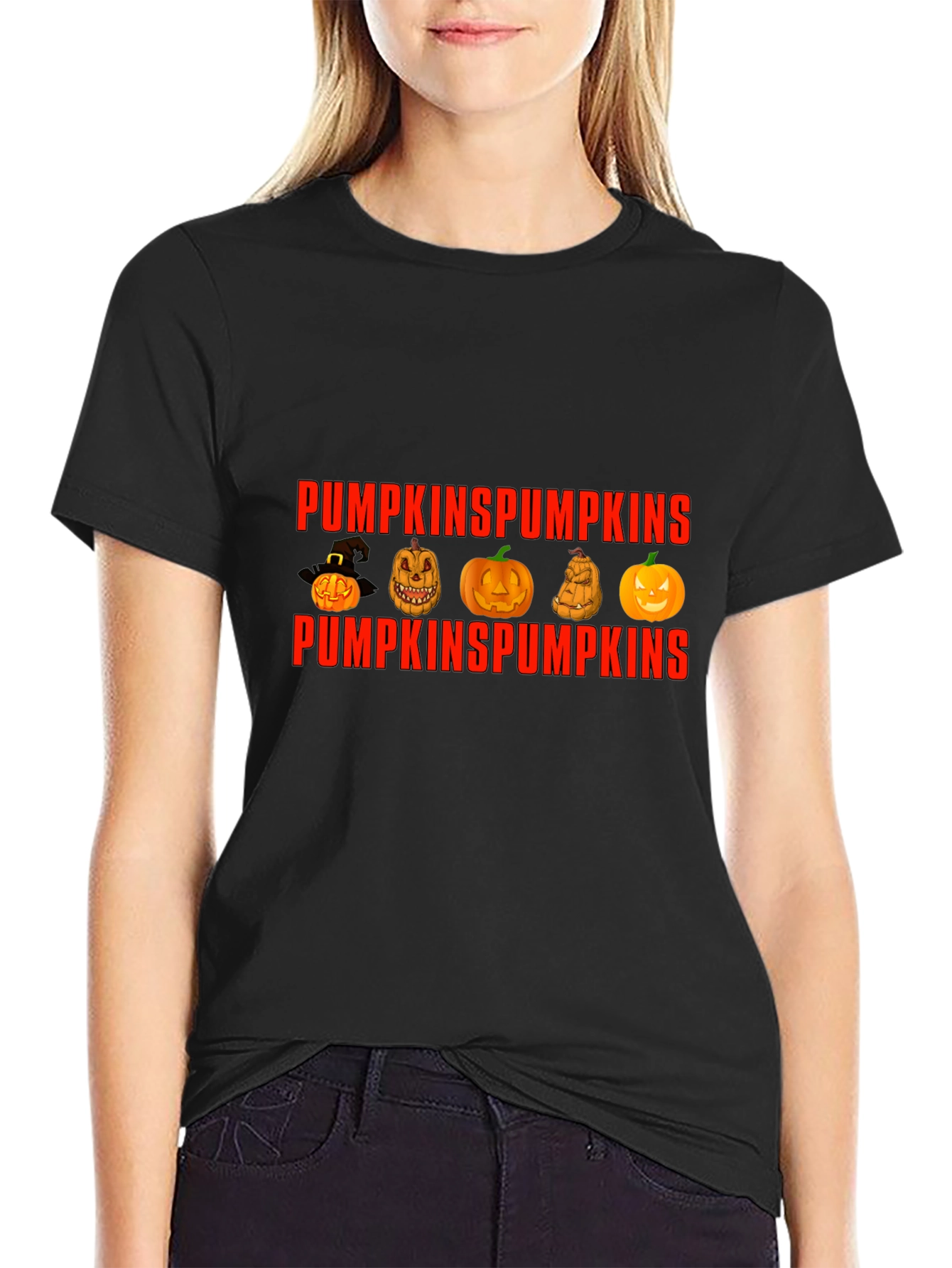 Pumpkin Design Crew Neck T-Shirt