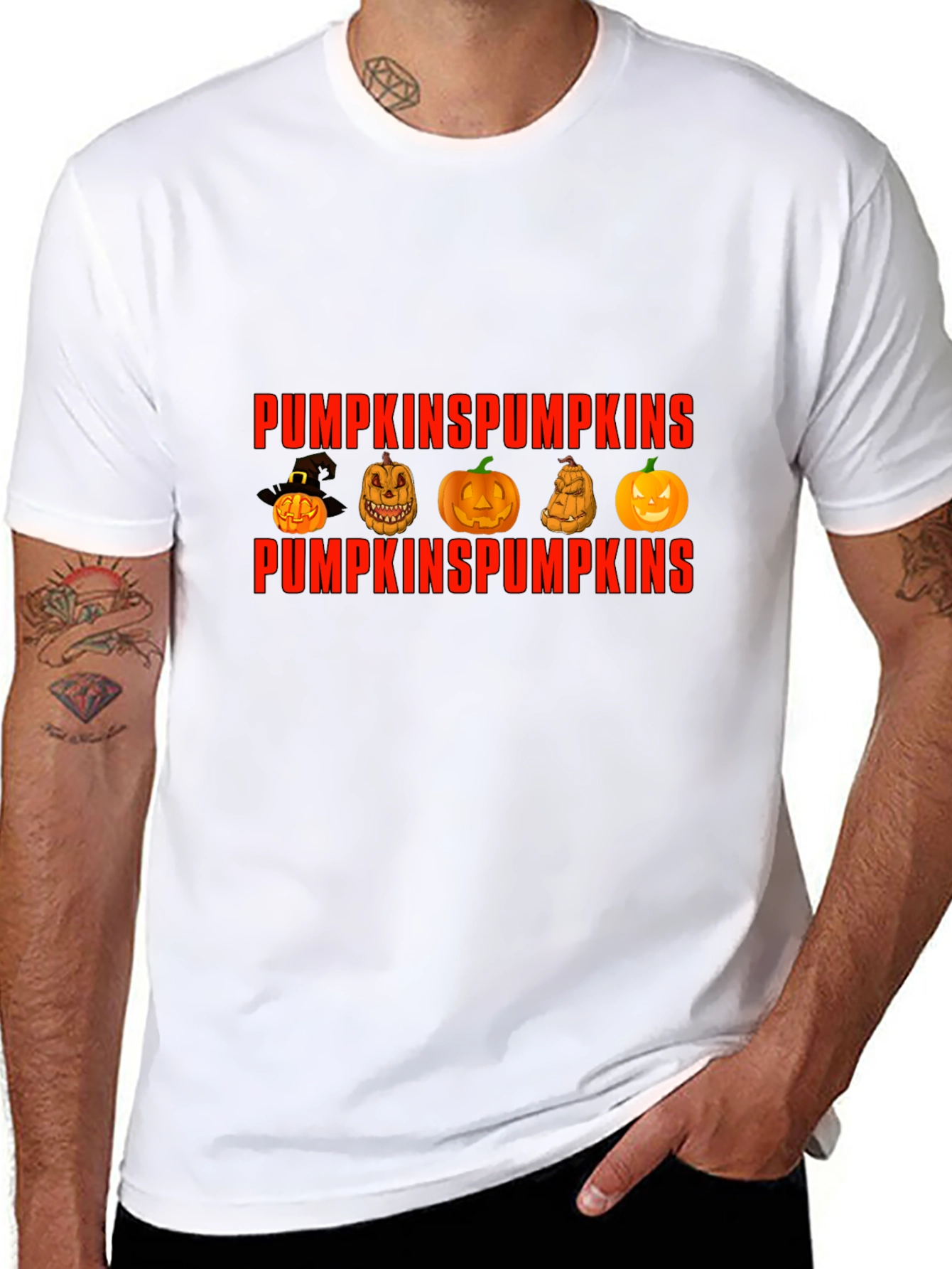 Pumpkin Design Crew Neck T-Shirt