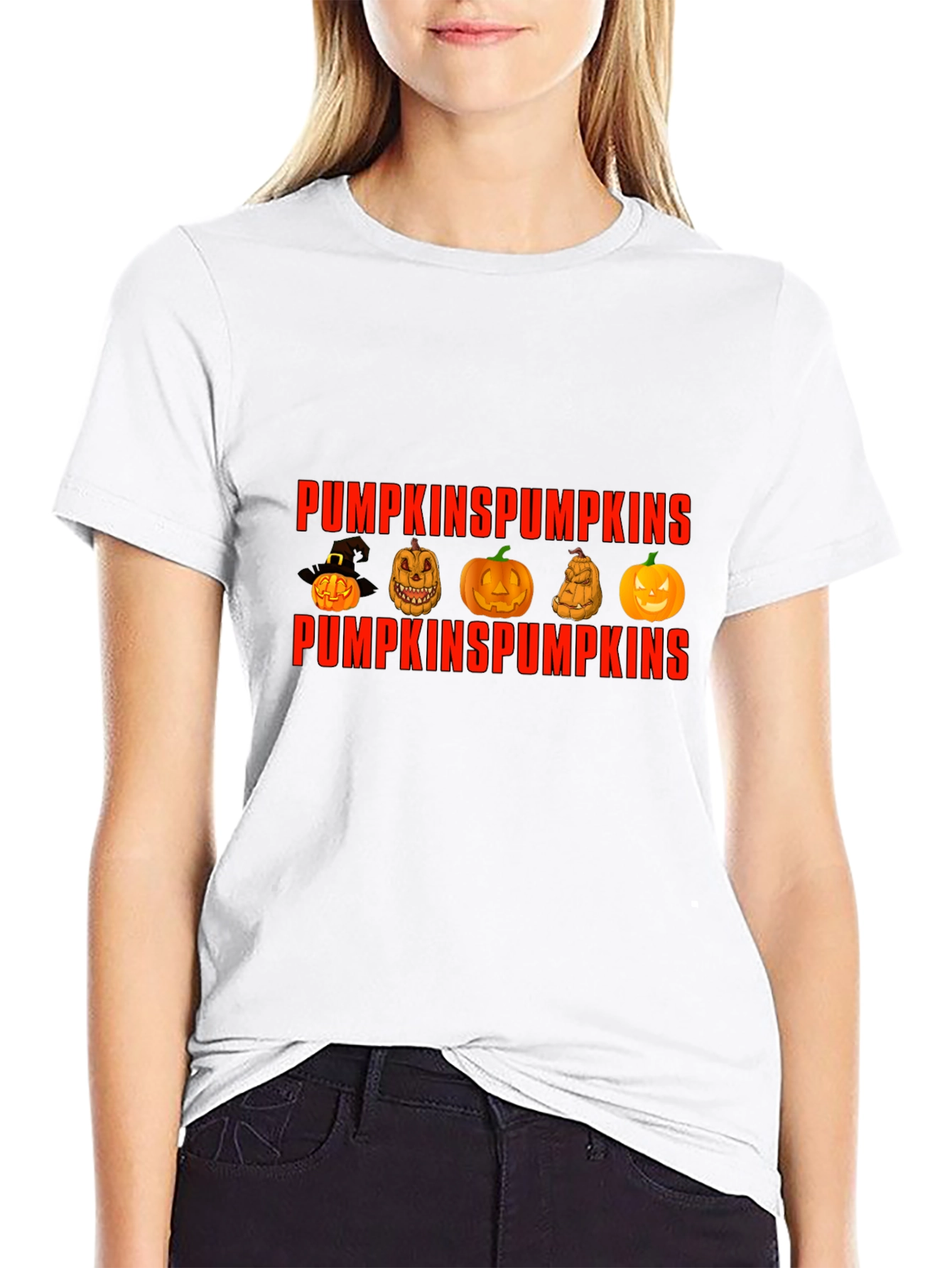 Pumpkin Design Crew Neck T-Shirt