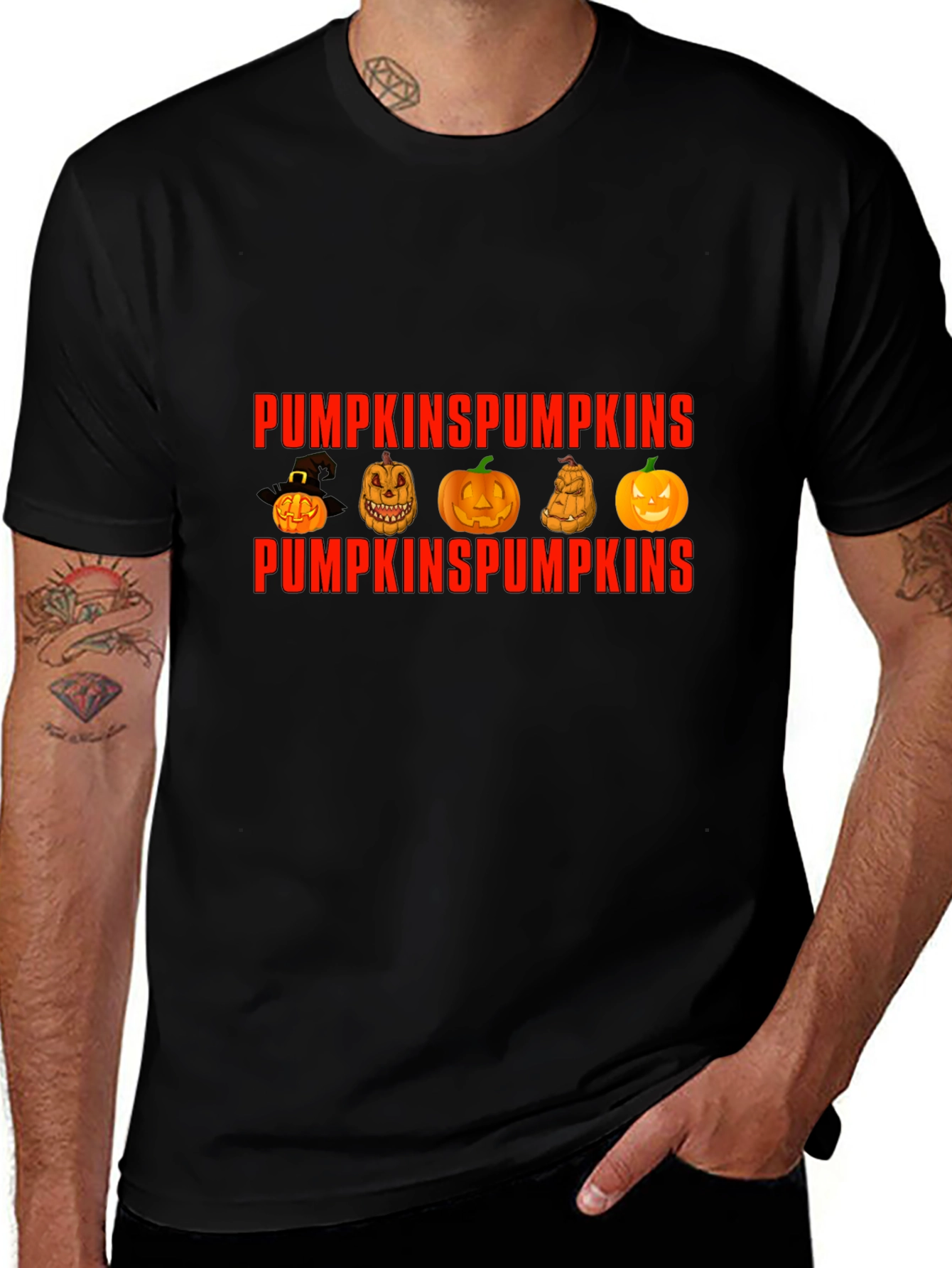 Pumpkin Design Crew Neck T-Shirt