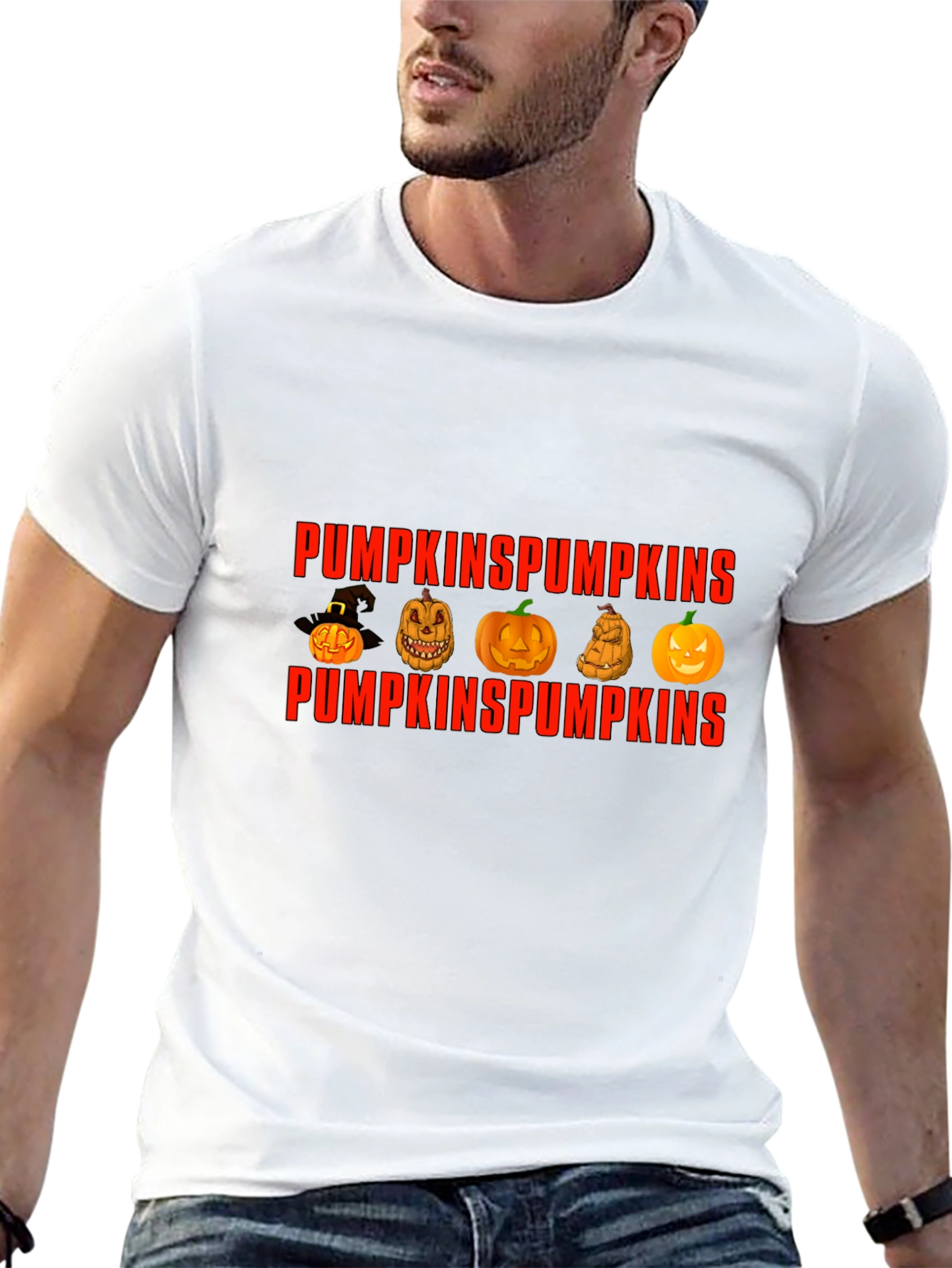 Pumpkin Design Crew Neck T-Shirt