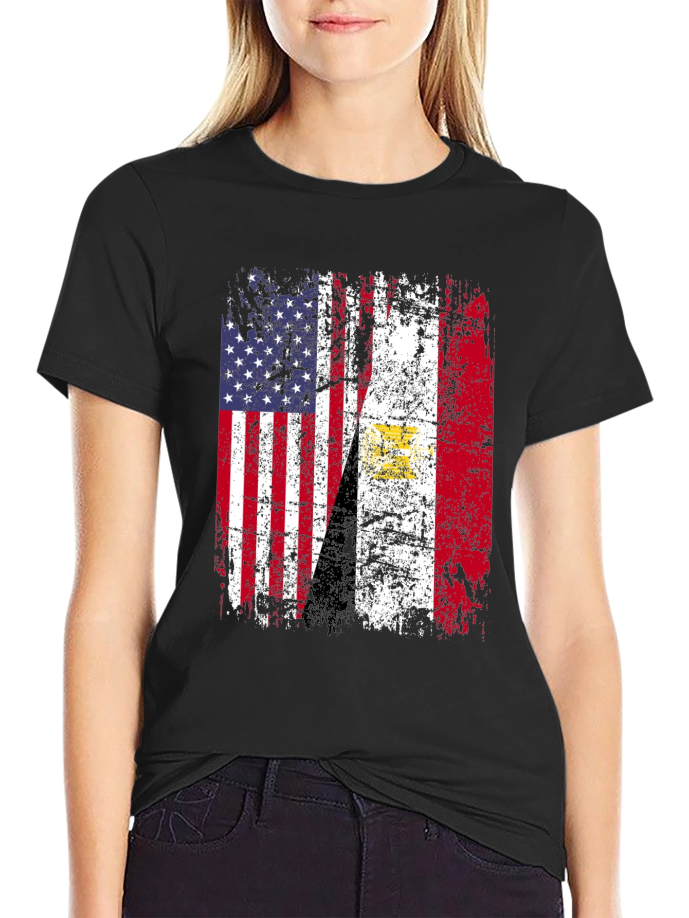 Distressed USA Egypt Flag T-Shirt