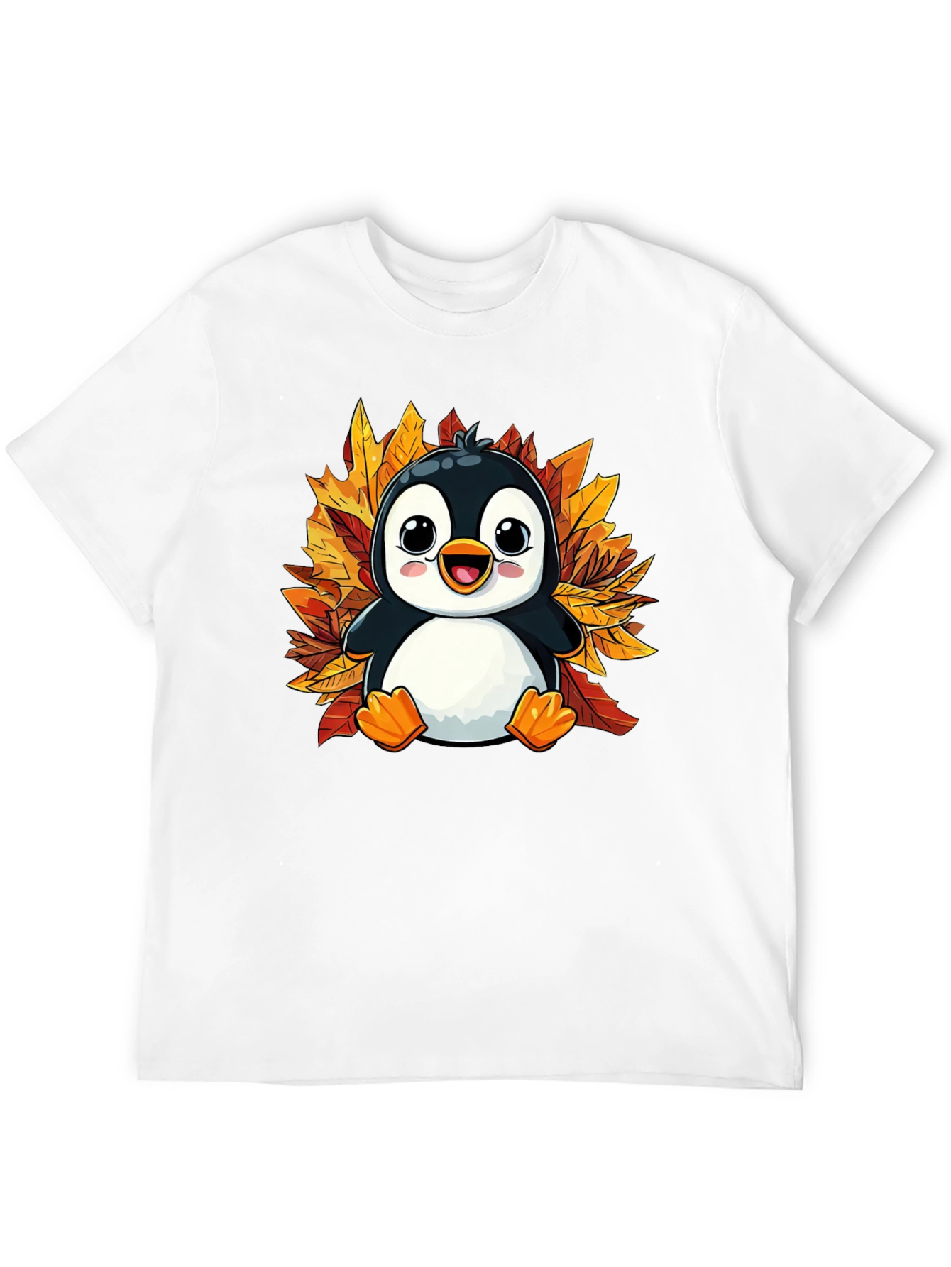 Cute Penguin Fall Leaves T-Shirt - Black