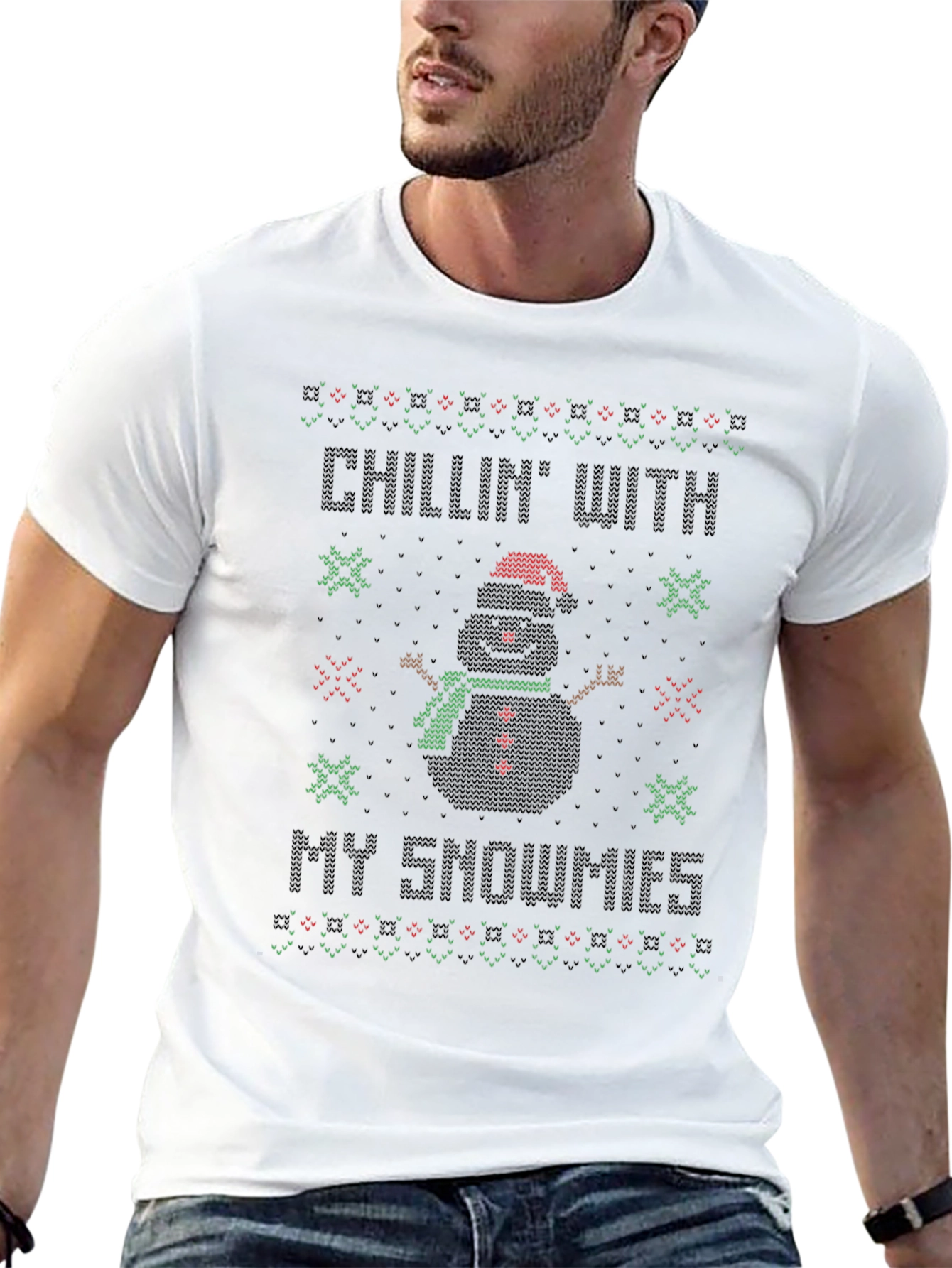 Chillin With My Snowmies Ugly Christmas Sweater Style T-Shirt