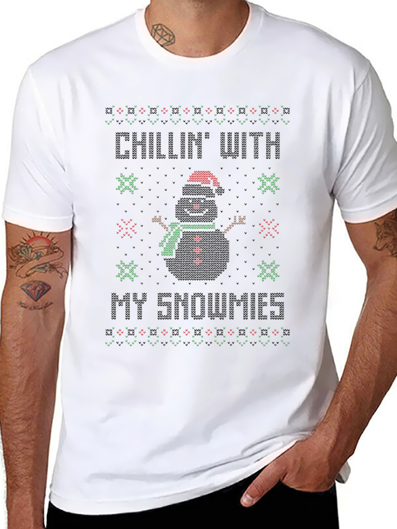 Chillin With My Snowmies Ugly Christmas Sweater Style T-Shirt