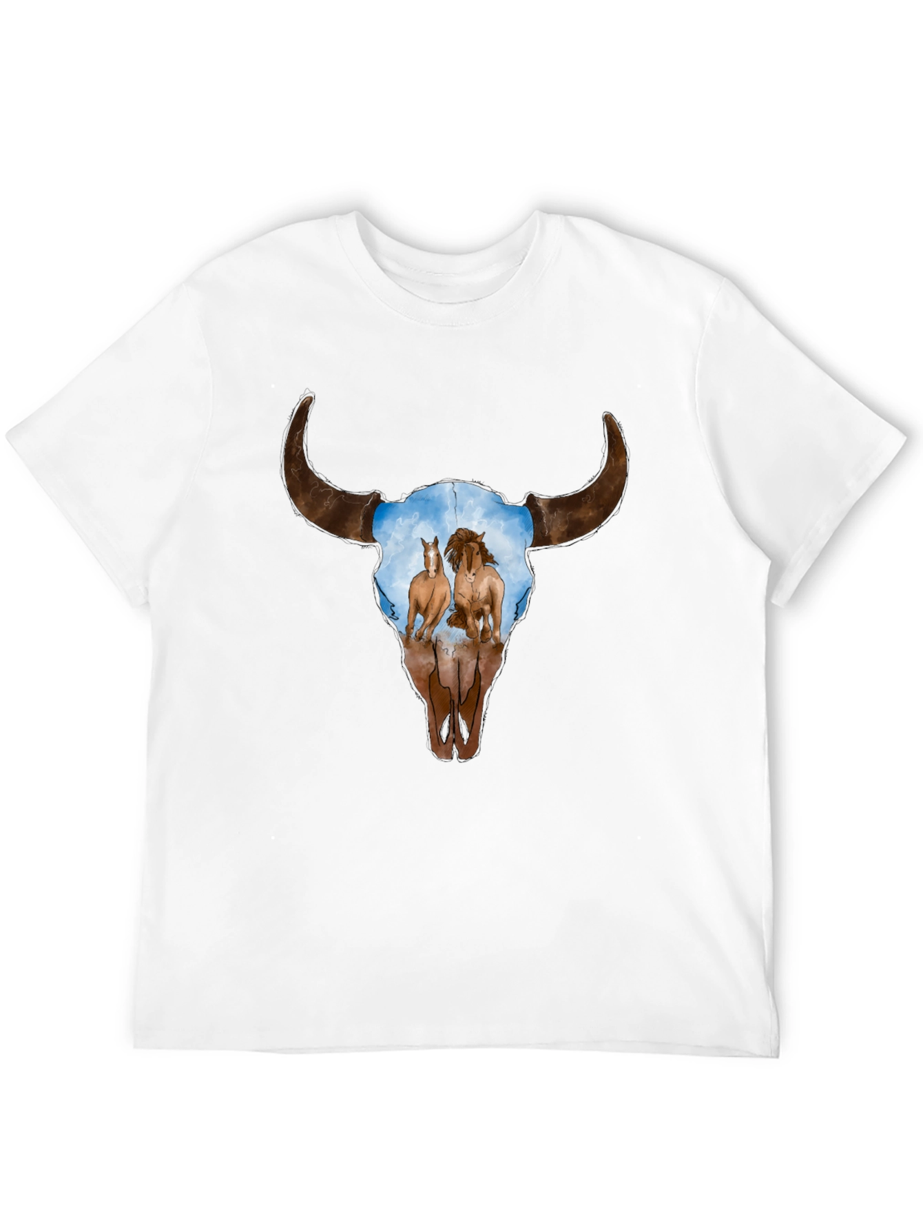 Cow Skull and Horses Graphic T-Shirt