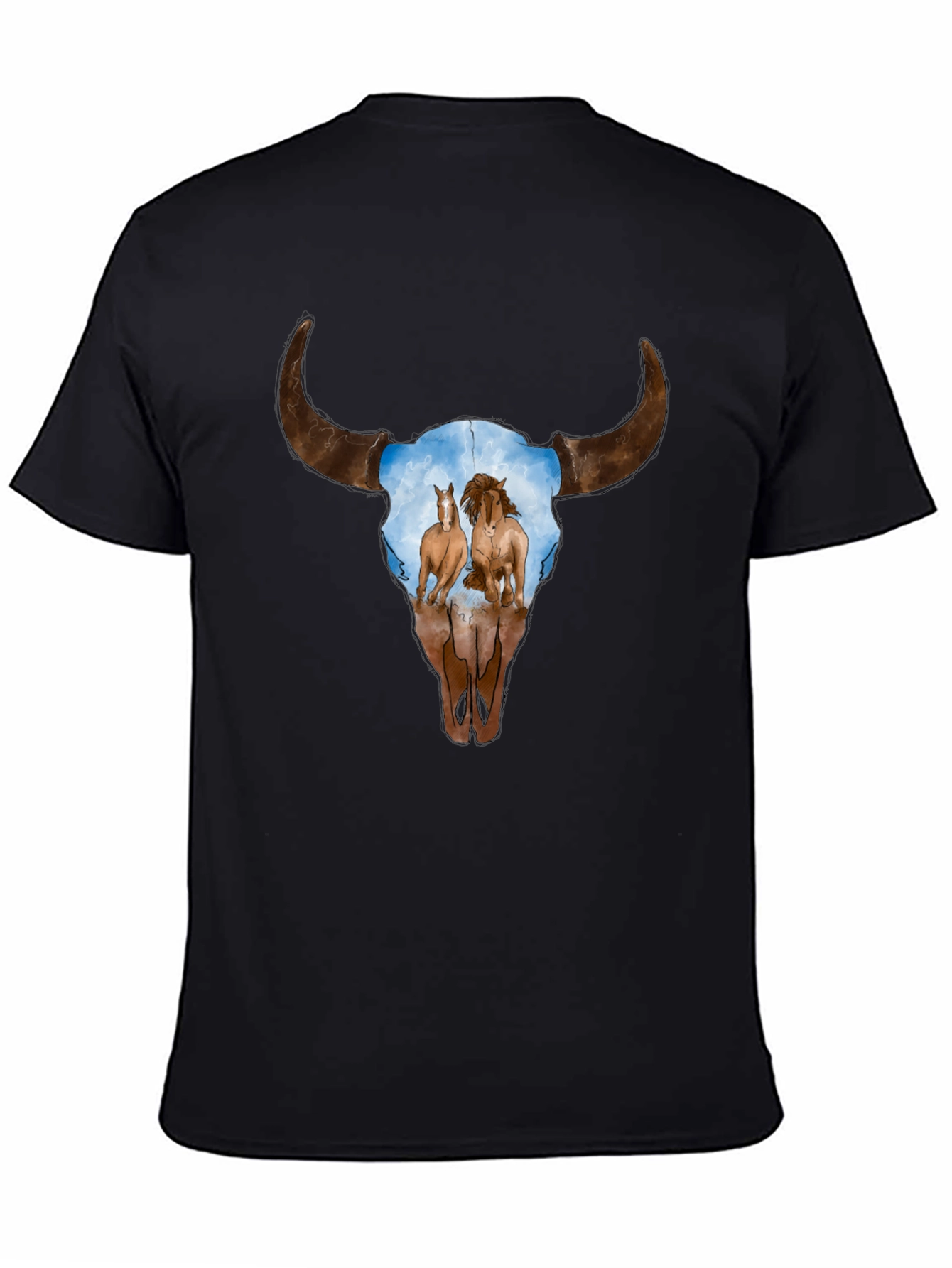 Cow Skull and Horses Graphic T-Shirt