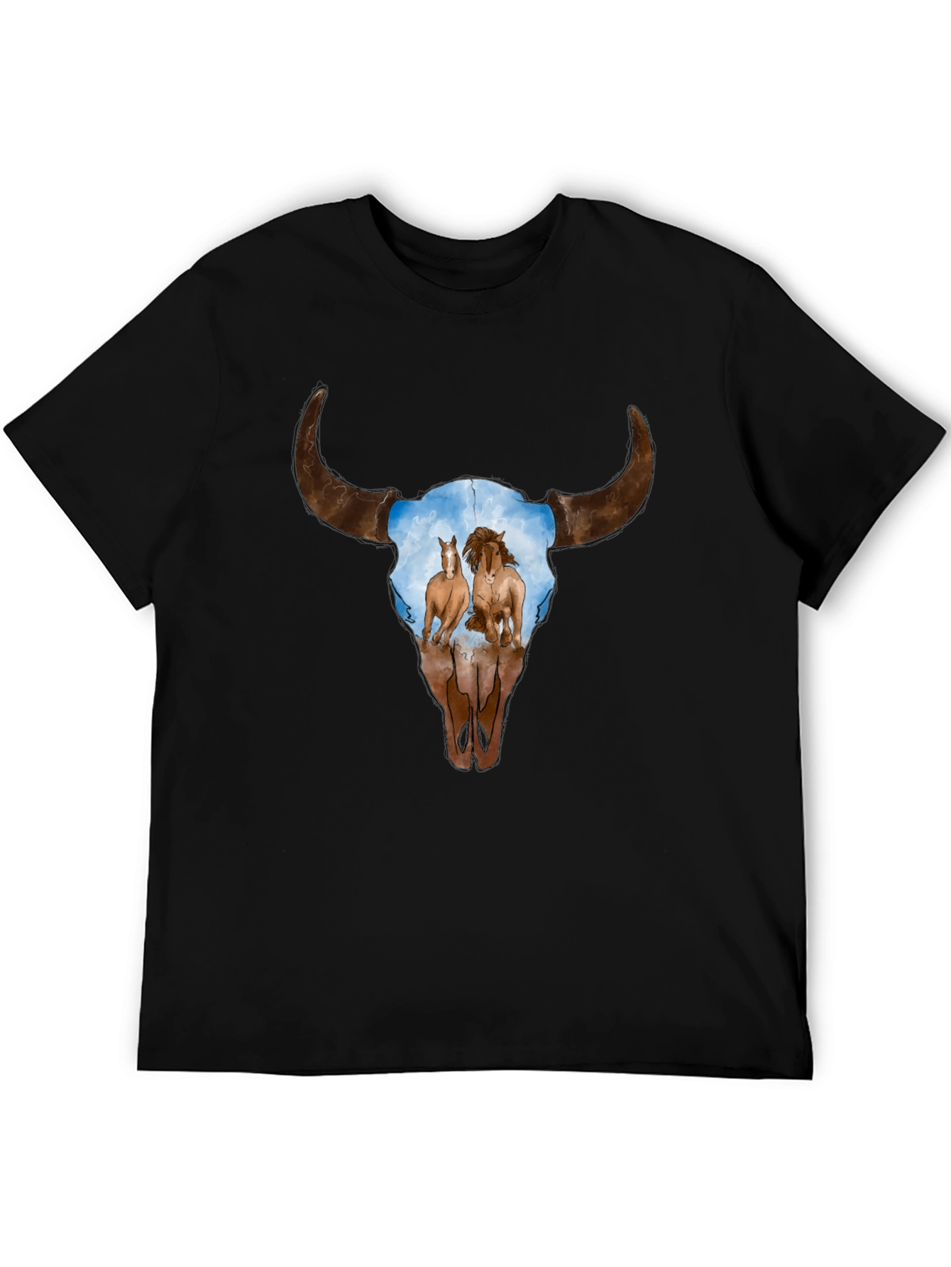 Cow Skull and Horses Graphic T-Shirt