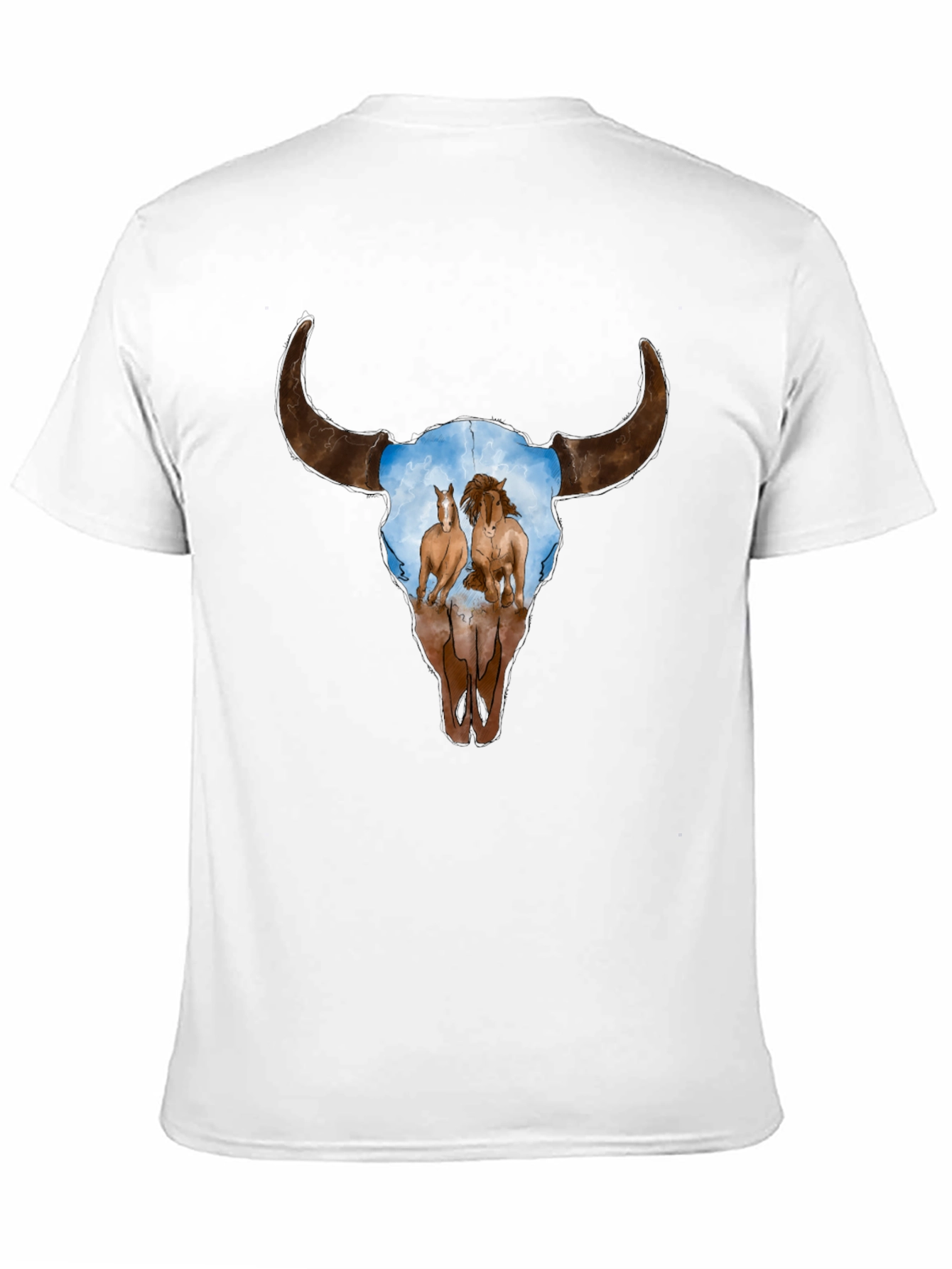 Cow Skull and Horses Graphic T-Shirt