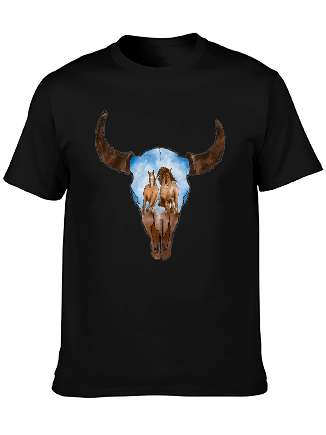 Cow Skull and Horses Graphic T-Shirt