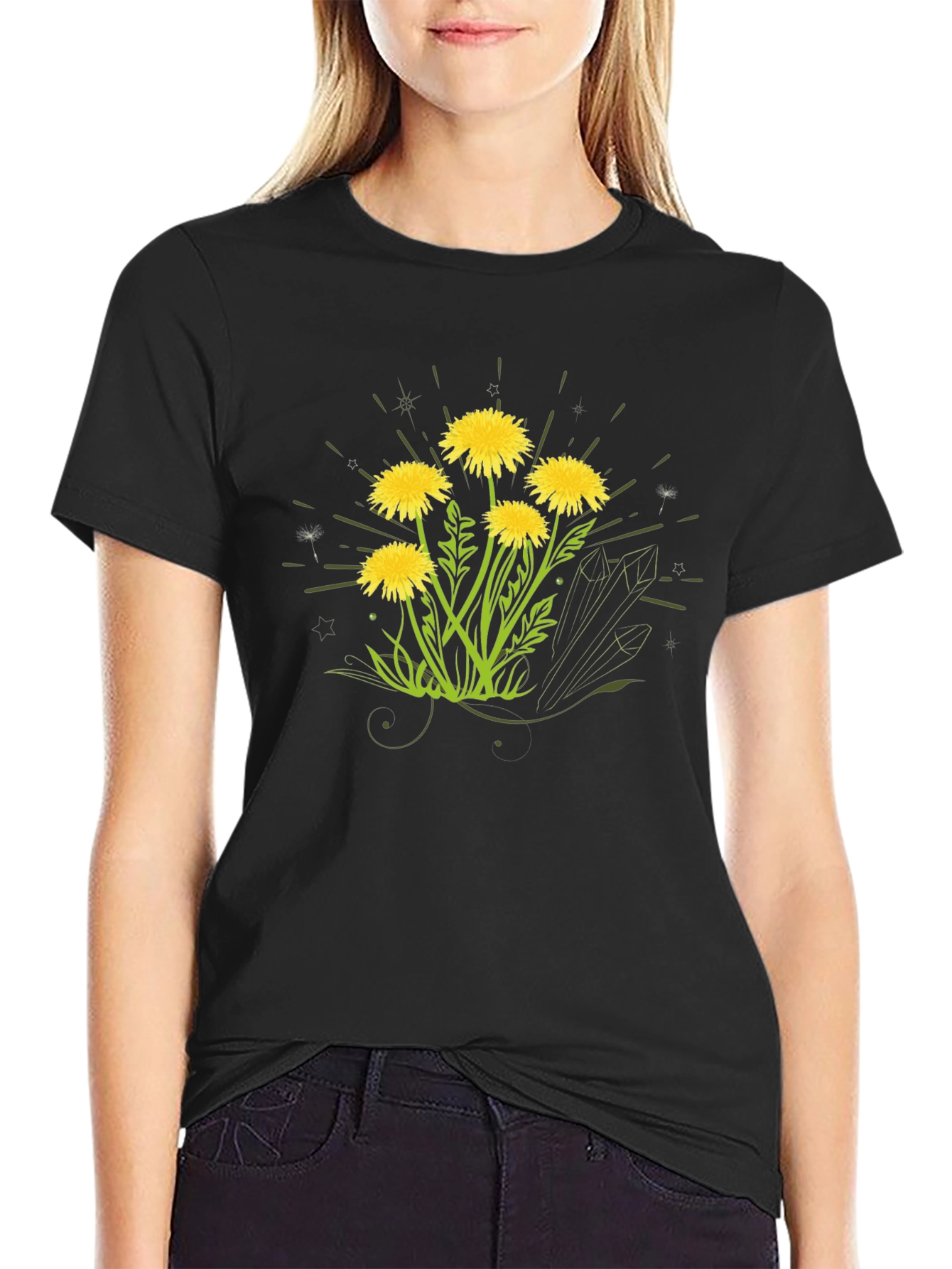 Dandelion Graphic Print Black T-Shirt