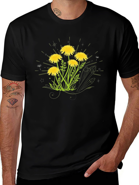 Dandelion Graphic Print Black T-Shirt