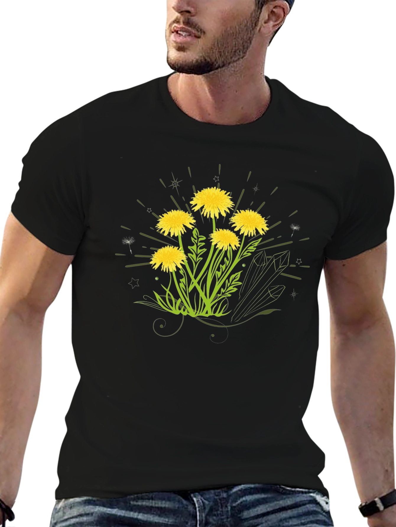 Dandelion Graphic Print Black T-Shirt