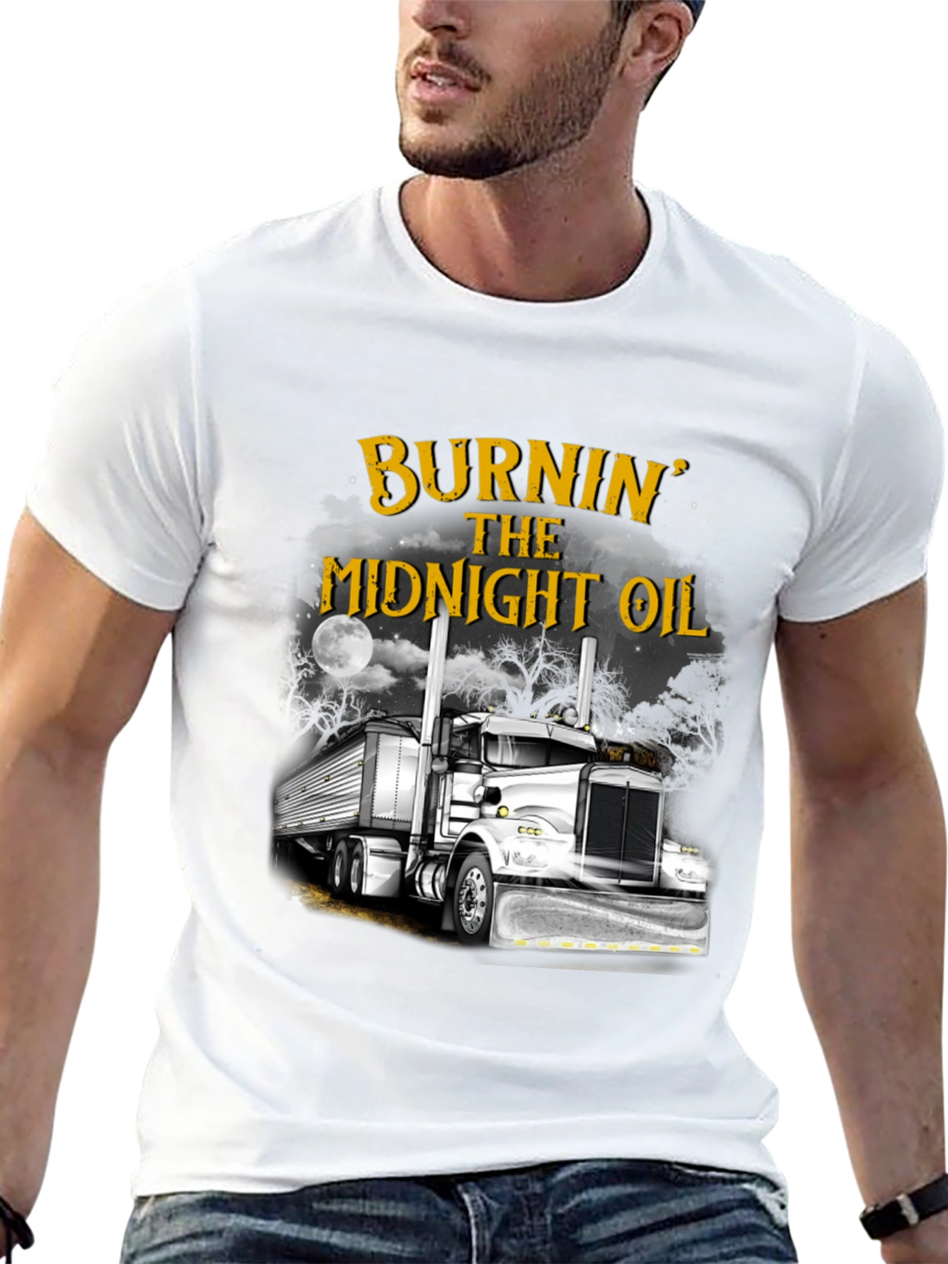 Burnin the Midnight Oil Trucker T-Shirt