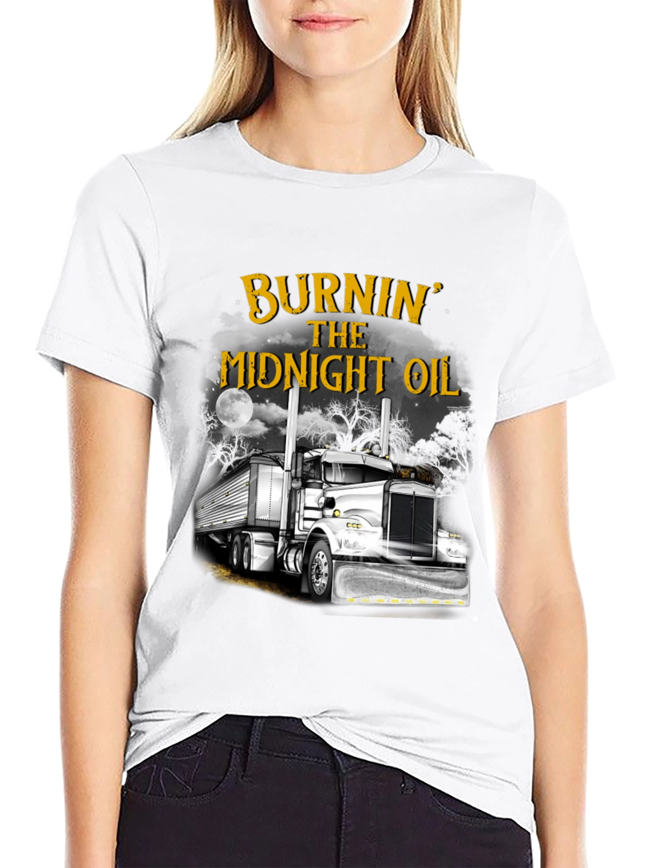 Burnin the Midnight Oil Trucker T-Shirt