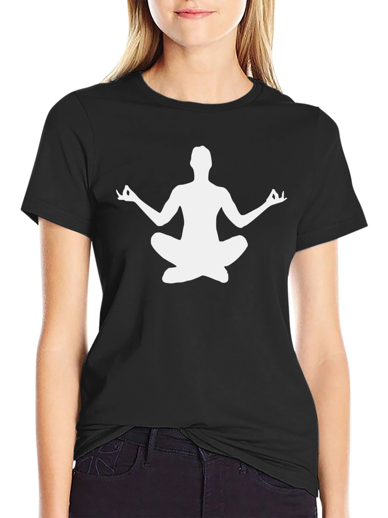 Yoga Pose Graphic Tee - Black Cotton T-Shirt