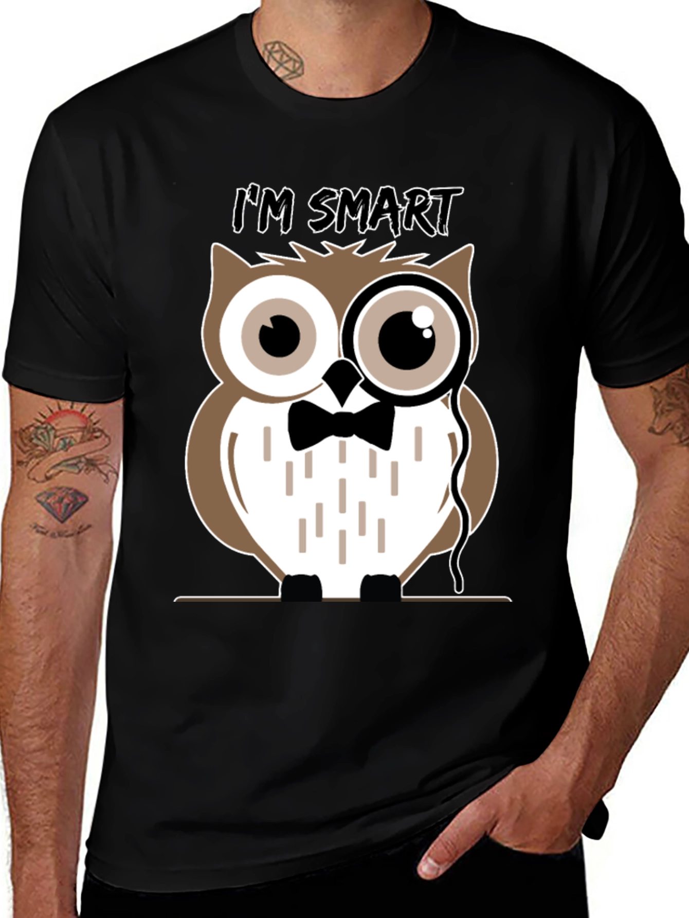 Smart Owl Graphic T-Shirt - Mens Black Tee