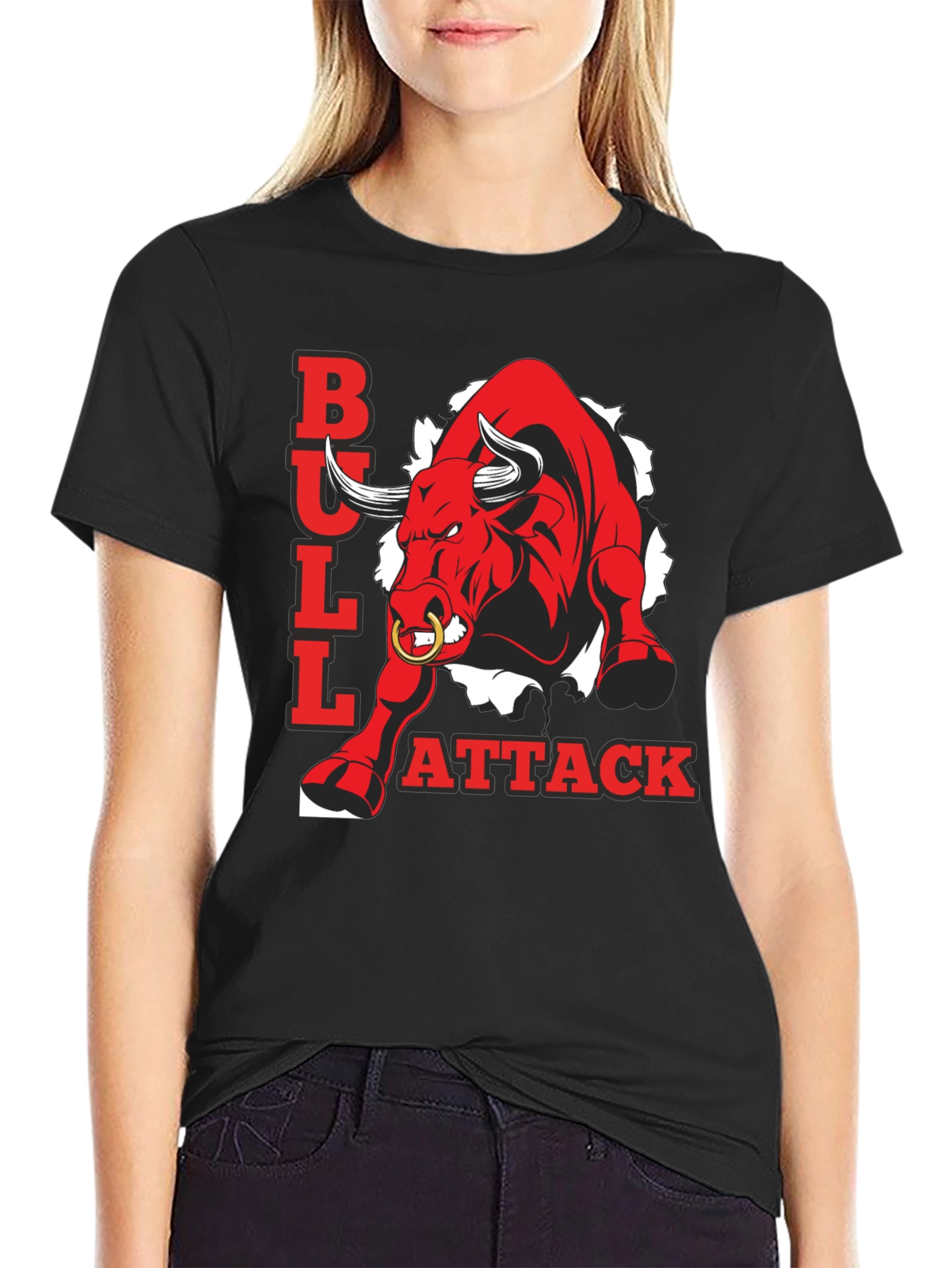Bull Attack Graphic Tee - Mens Black T-Shirt