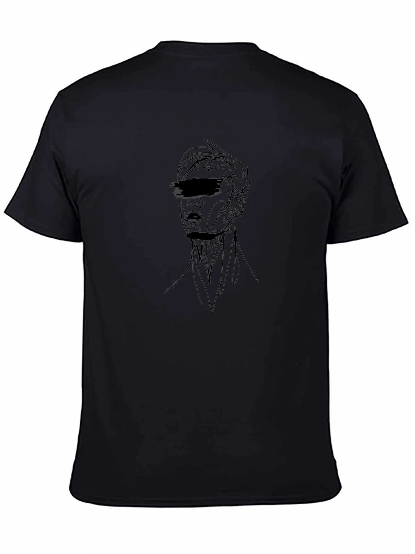 Abstract Face Line Art Black T-Shirt