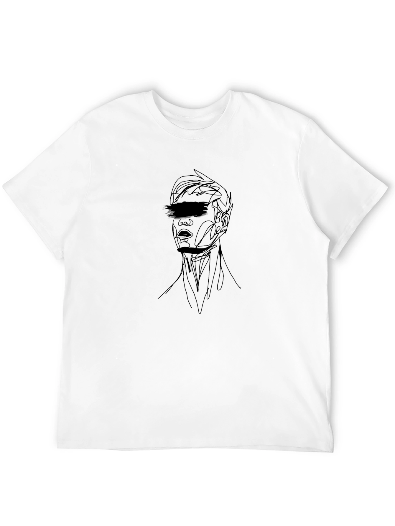 Abstract Face Line Art Black T-Shirt