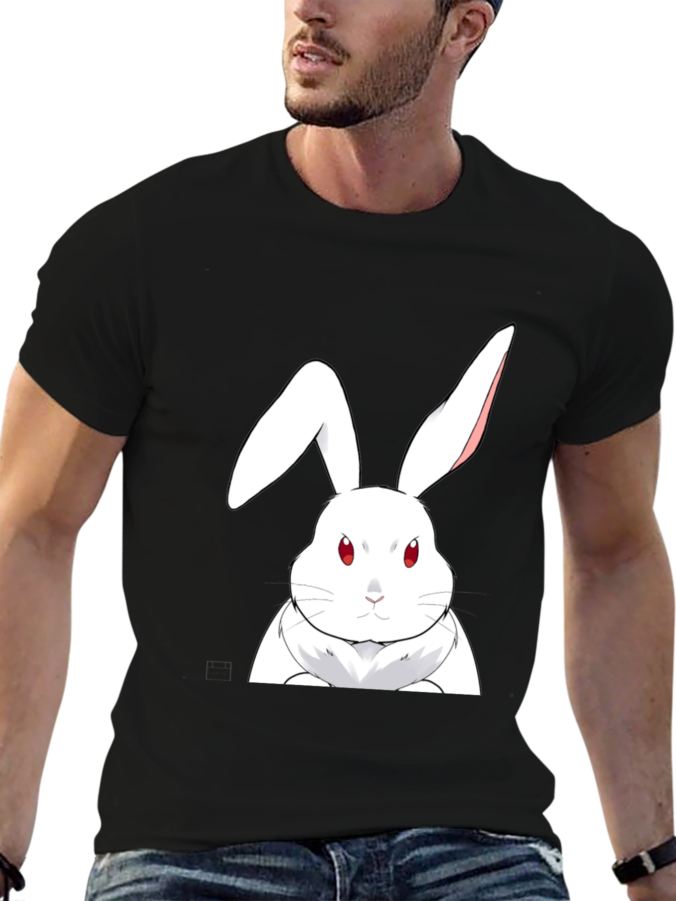 White Rabbit Graphic Tee - Black Cotton T-Shirt