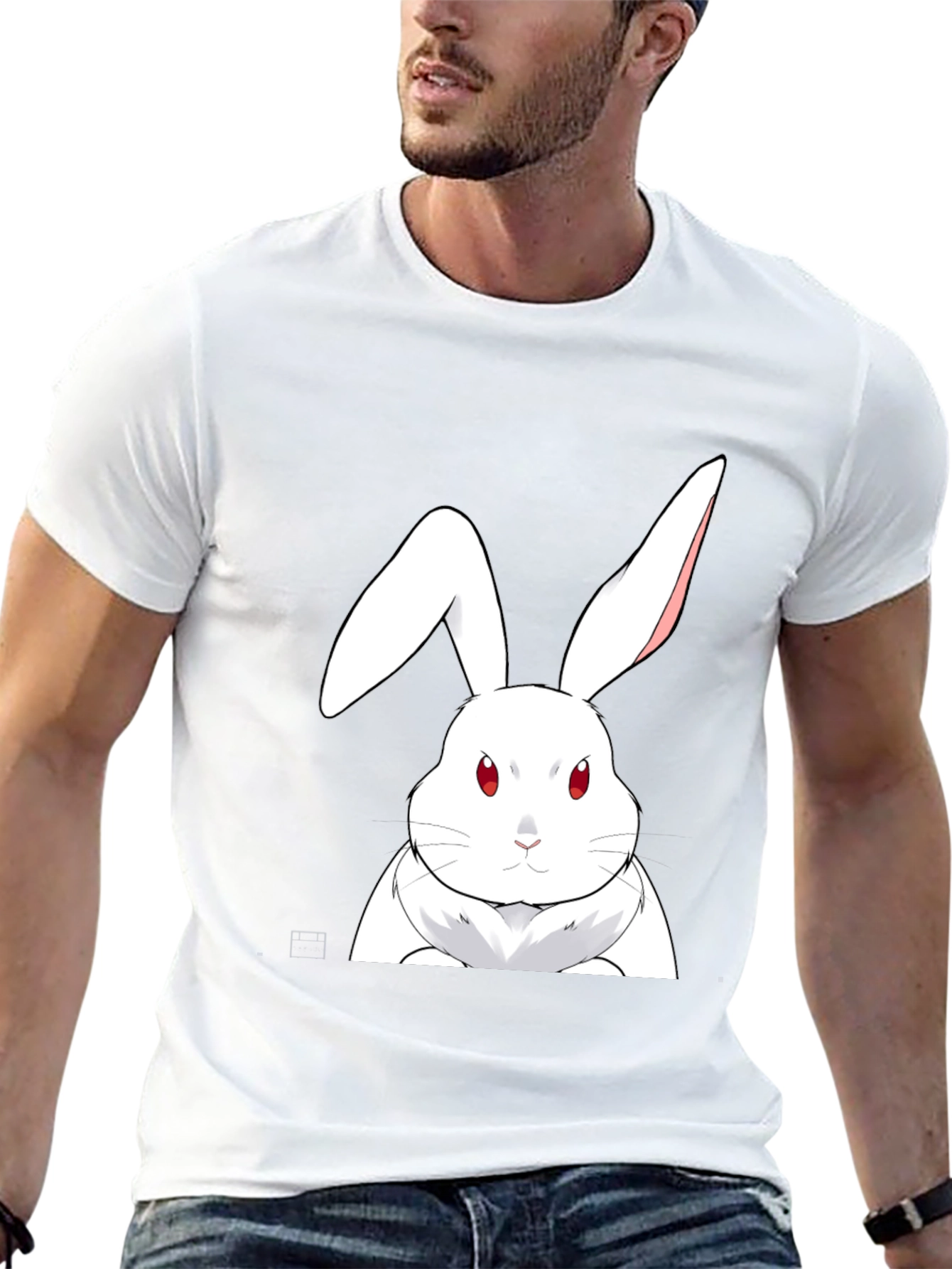 White Rabbit Graphic Tee - Black Cotton T-Shirt