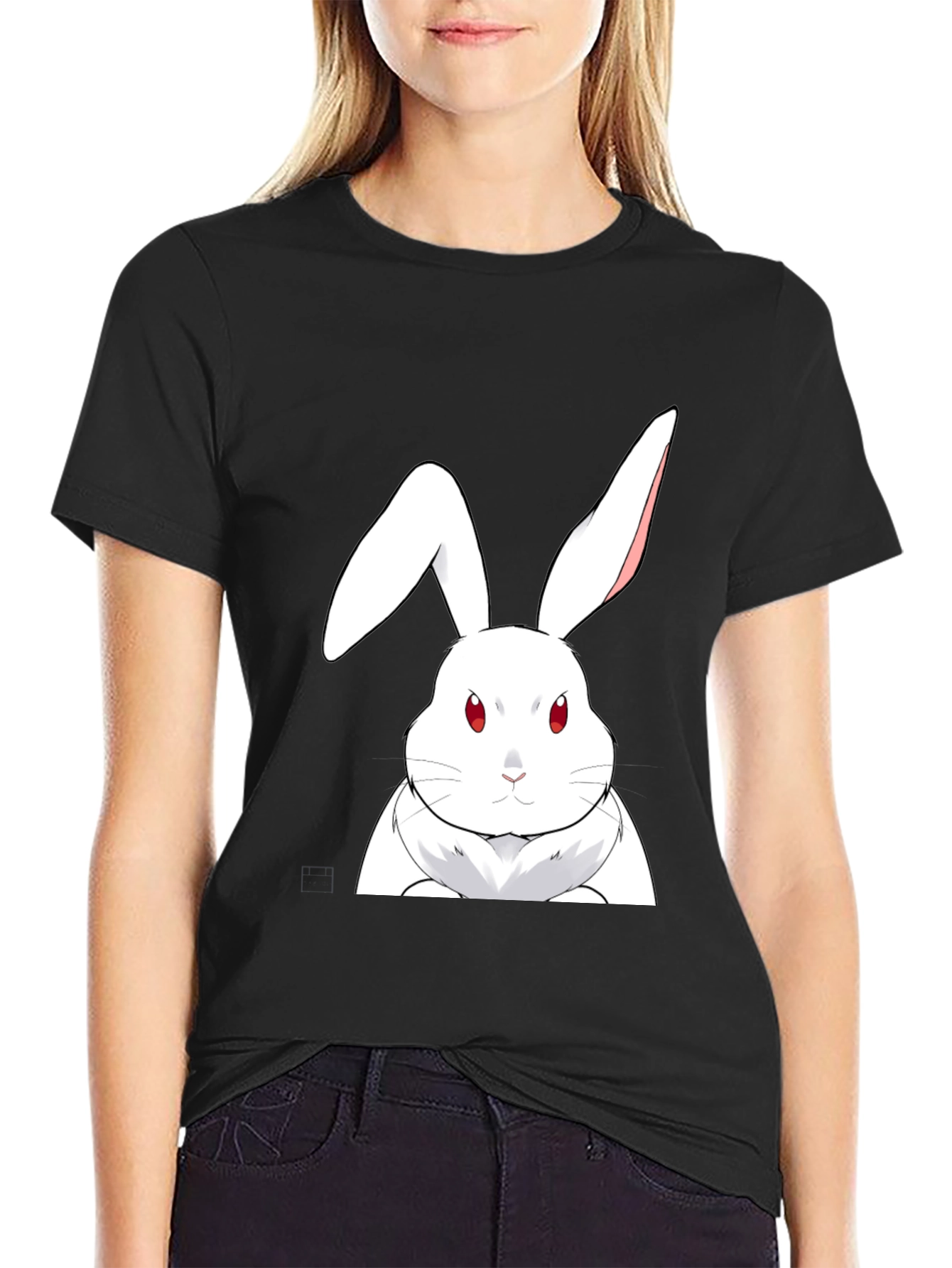 White Rabbit Graphic Tee - Black Cotton T-Shirt