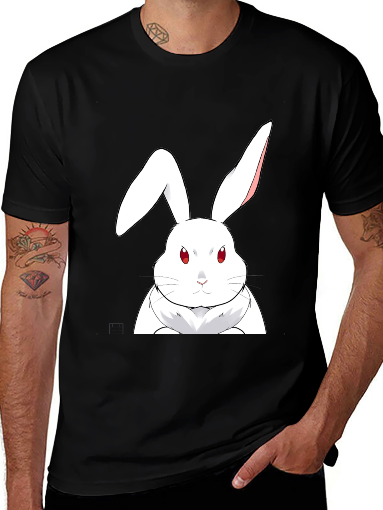 White Rabbit Graphic Tee - Black Cotton T-Shirt