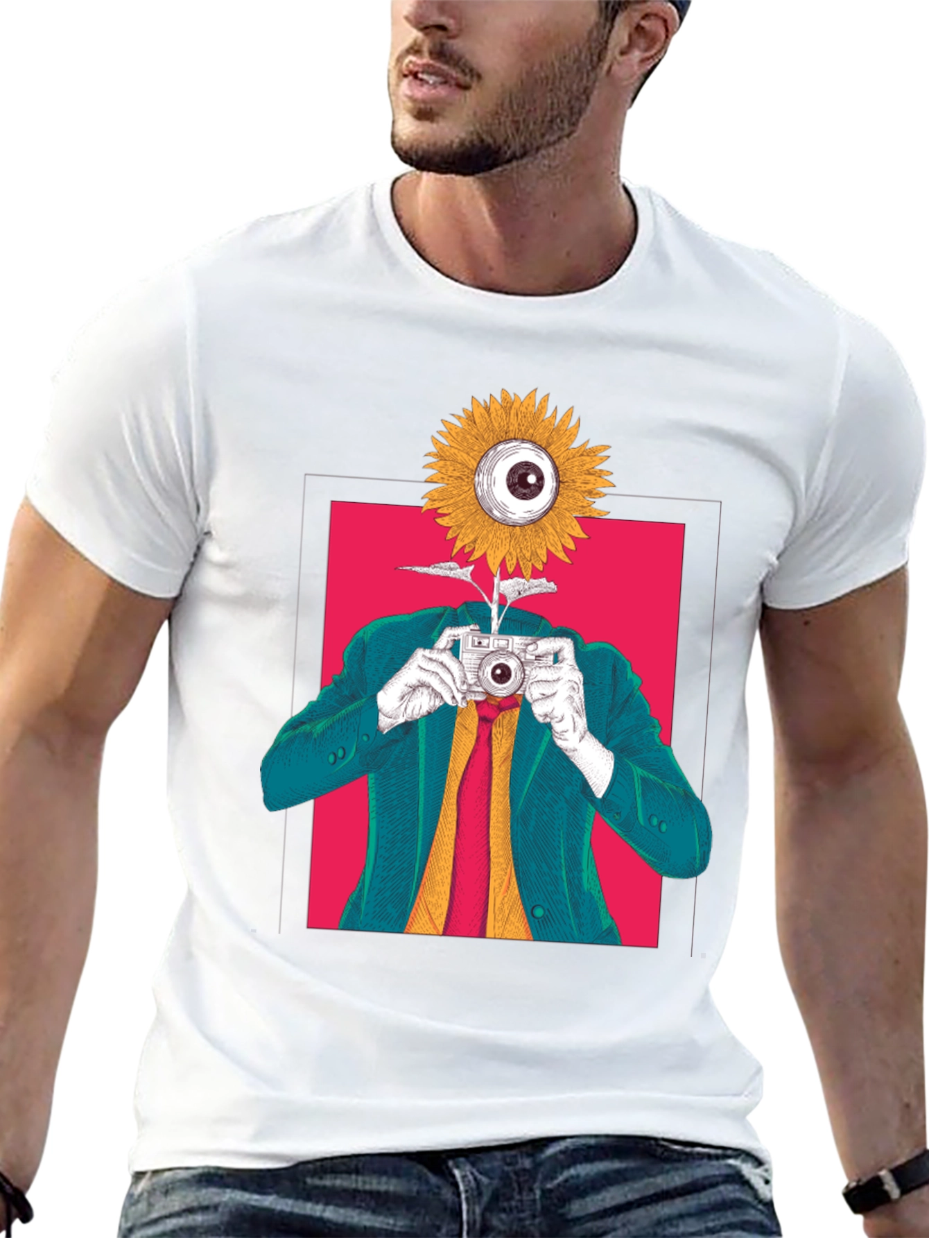 Surreal Sunflower Eye Camera Graphic Tee