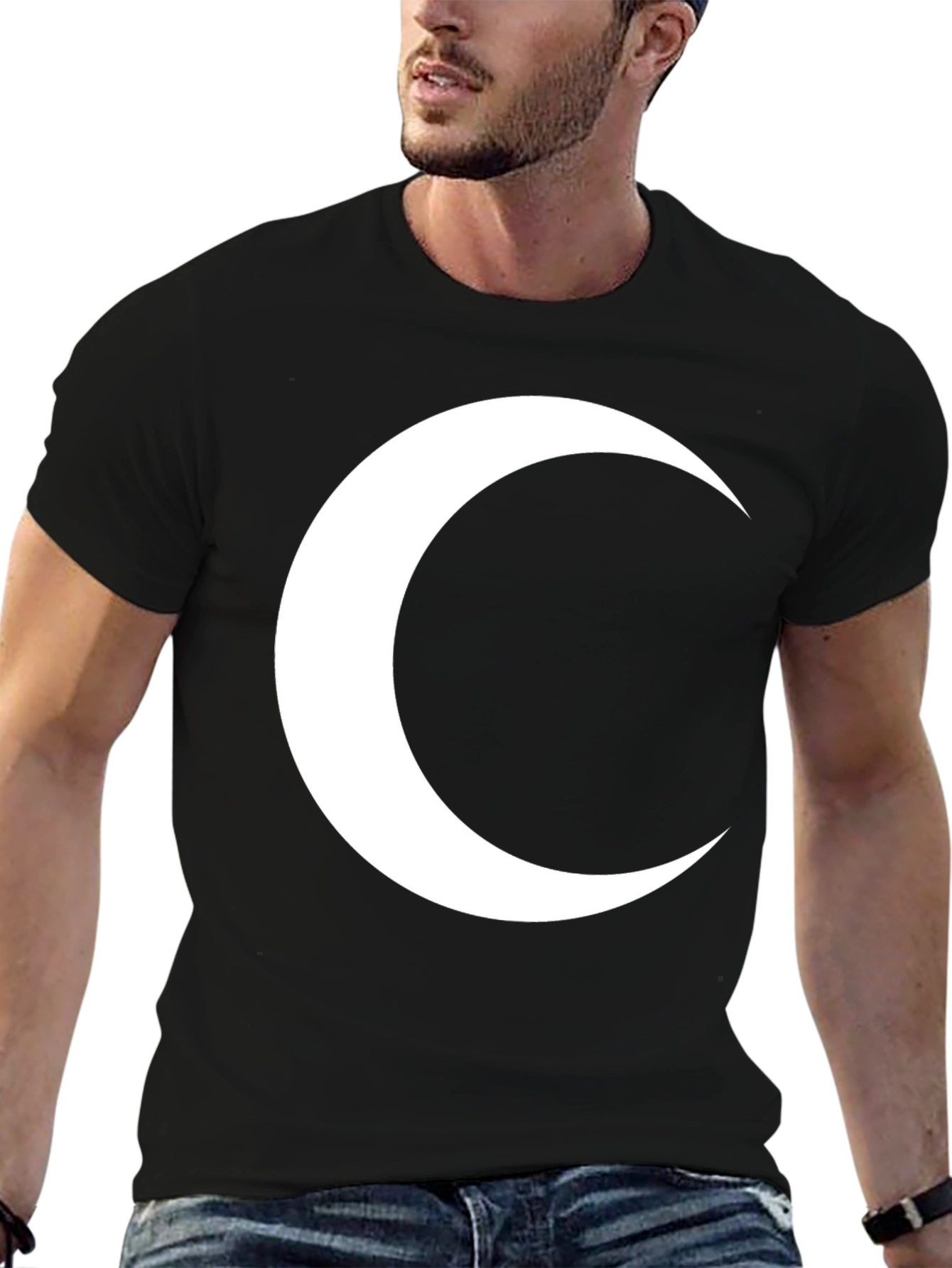 Crescent Moon Graphic T-Shirt - Modern Black Tee